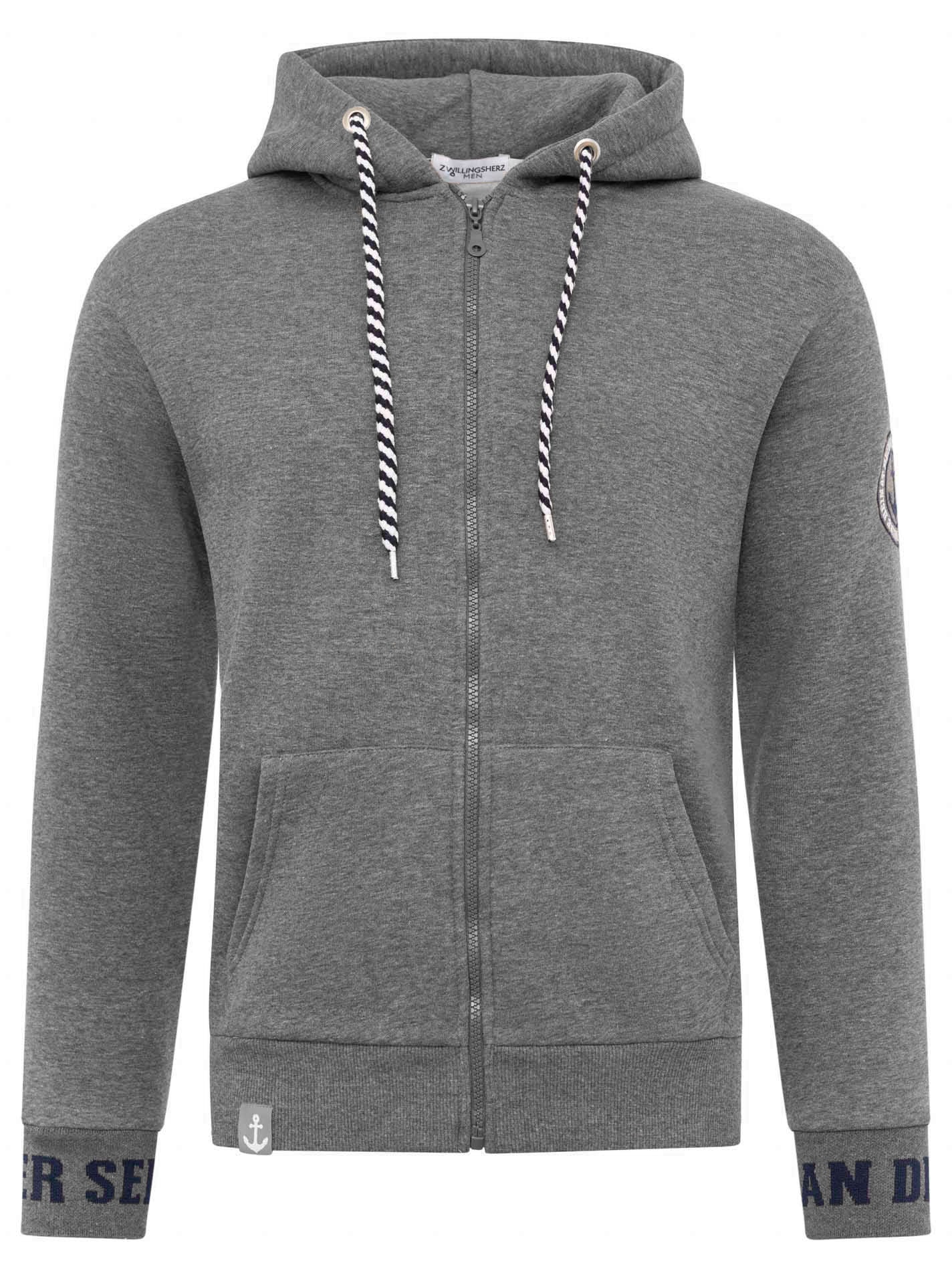 Image of Zwillingsherz Kapuzensweatjacke ""Küste Meer Moin"" Taschen, Kordelzug, Langarm, Reissverschluss, Schriftzüge