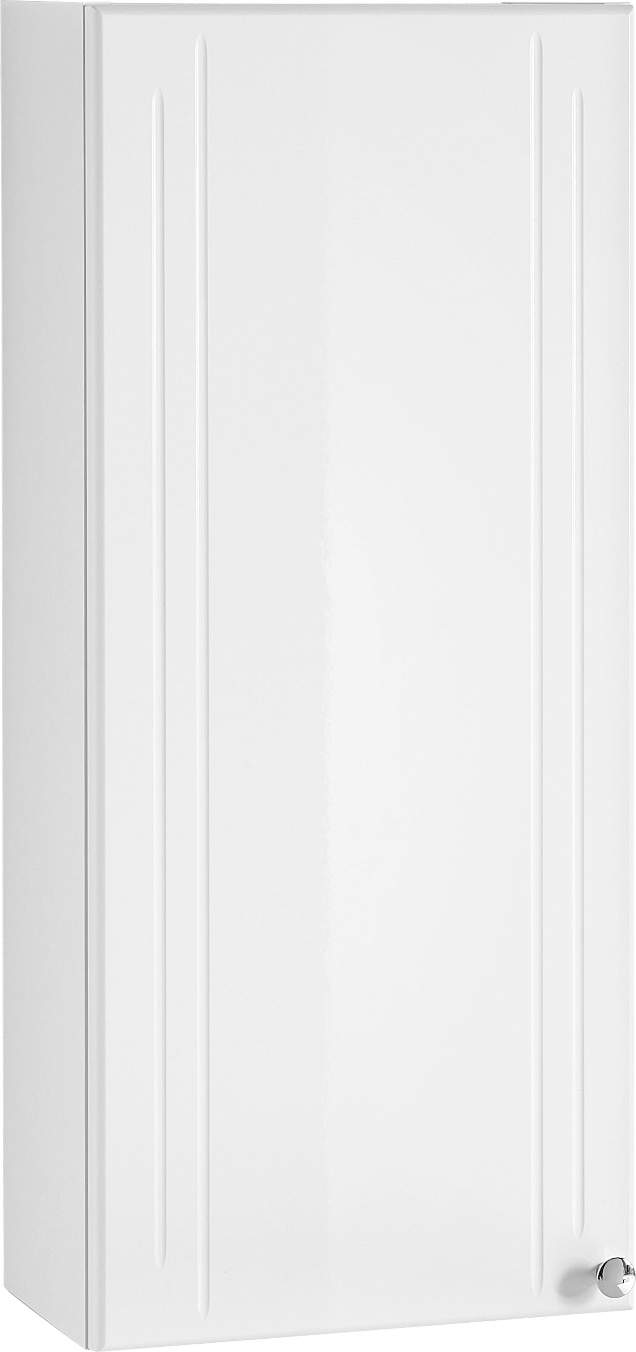 Image of Saphir Hängeschrank "Quickset 955 Wand-Badschrank 32,5 cm breit mit 1 Tür, 2 Einlegeböden" Badezimmer-Hängeschrank, Weiss Hochglanz, Griffe in Chrom Glanz