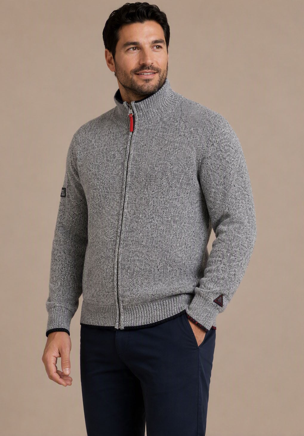 Image of Mans World Plus Strickjacke "auch in Grosse Grössen bis Gr. 7XL" Regular Fit, melierte Optik, mit Stehkragen, mit Reissverschluss