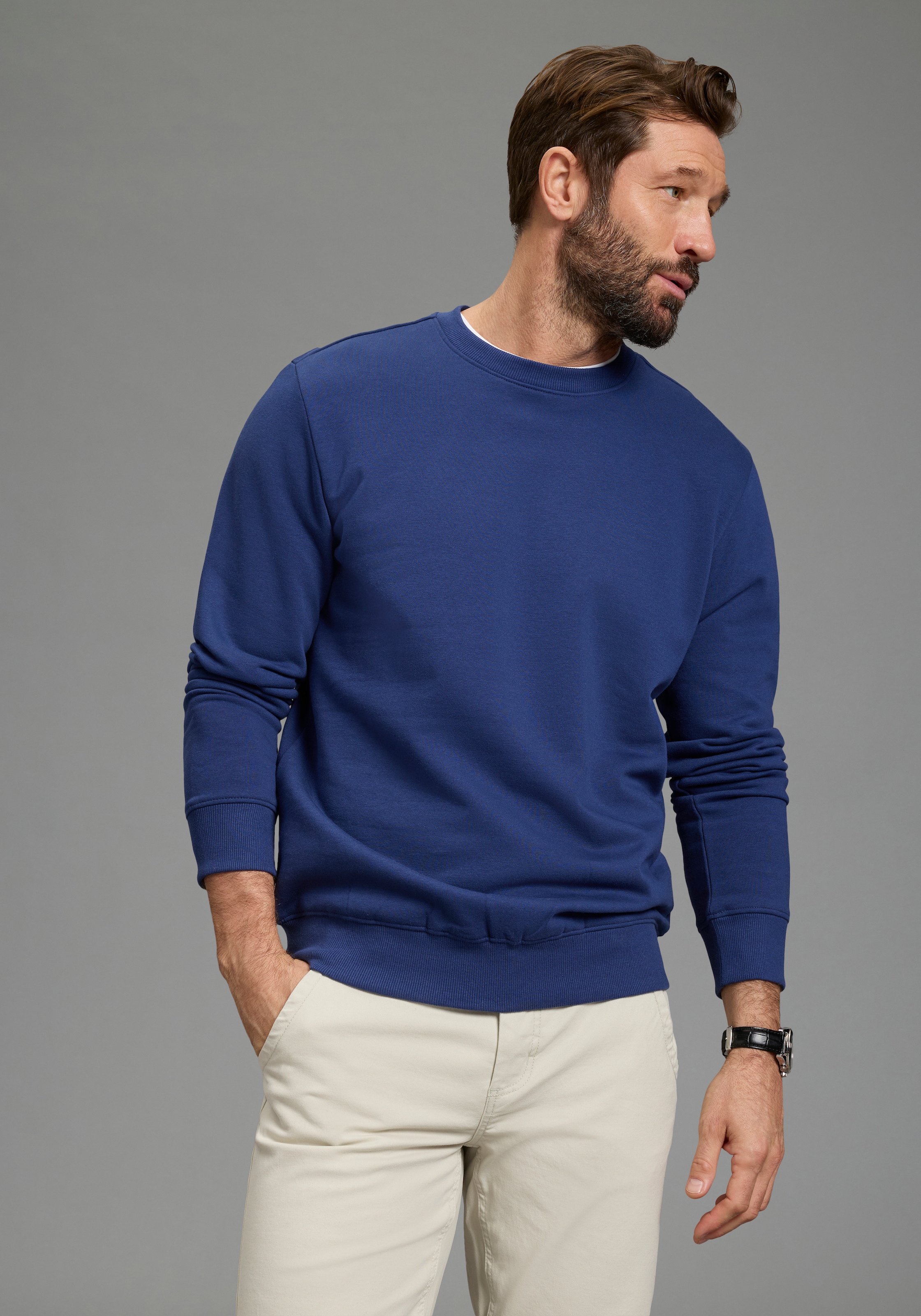 Man's World Sweatshirt, 2 pièces mit Rundhalsausschnitt, unifarben, Langarm, normale Passform
