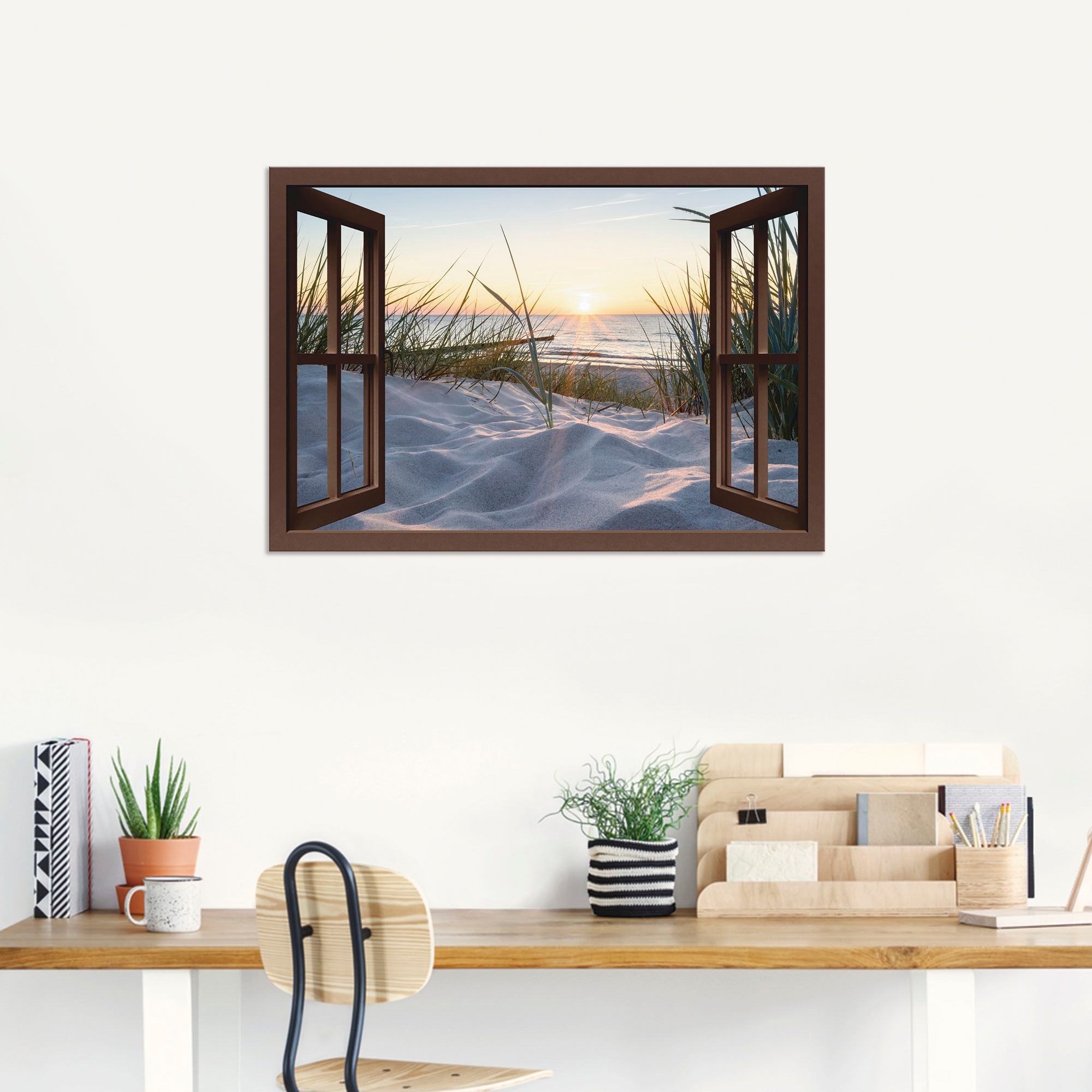 Artland Wandbild »Ostseestrand durchs Fenster«, Meer Bilder, (1 St.), als Alubild, Outdoorbild, Leinwandbild, Wandaufkleber, versch. Grössen