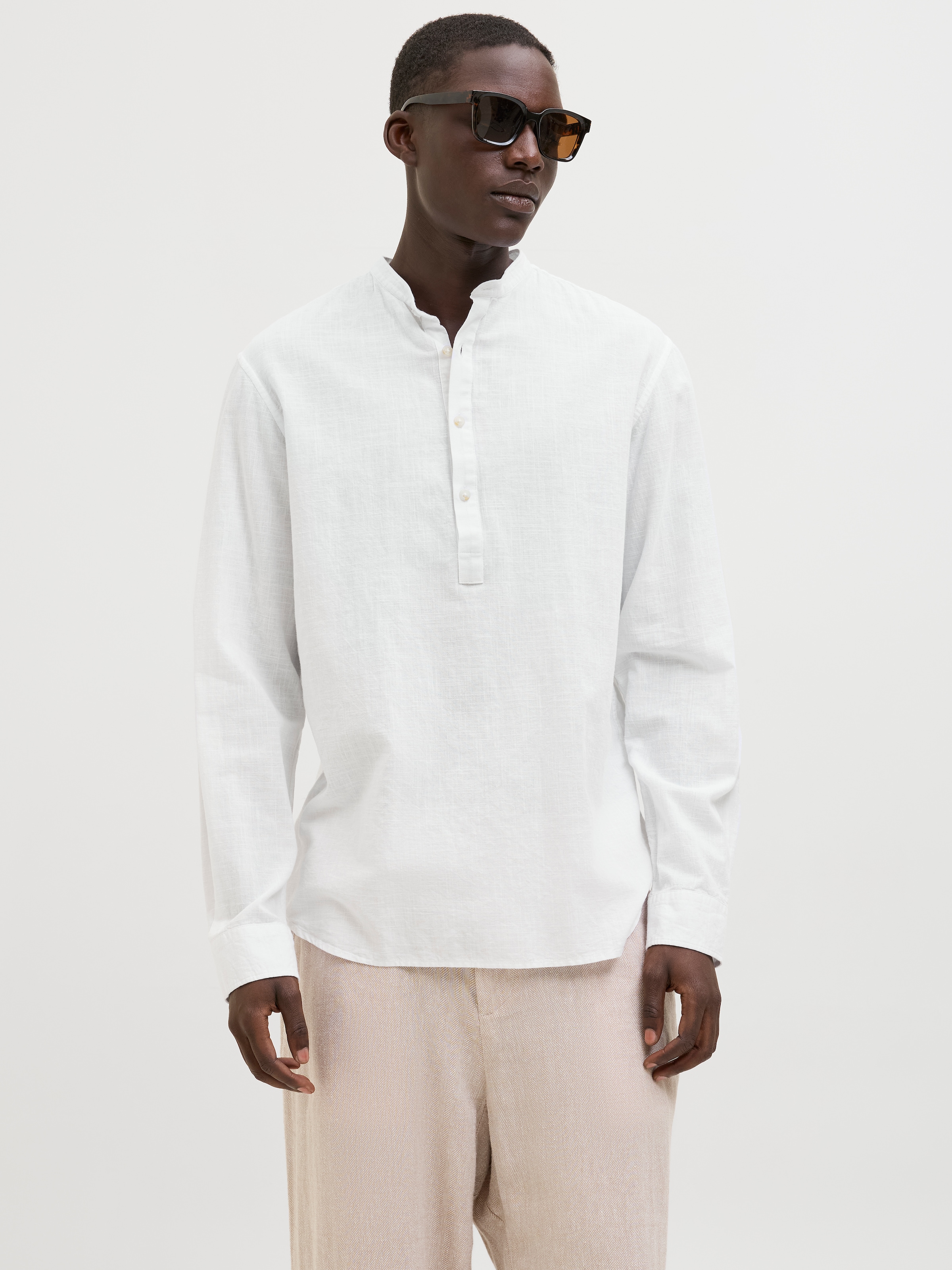 Jack & Jones Langarmhemd »JJESUMMER HALF PLACKET SHIRT LS SN«, mit Bandkragen