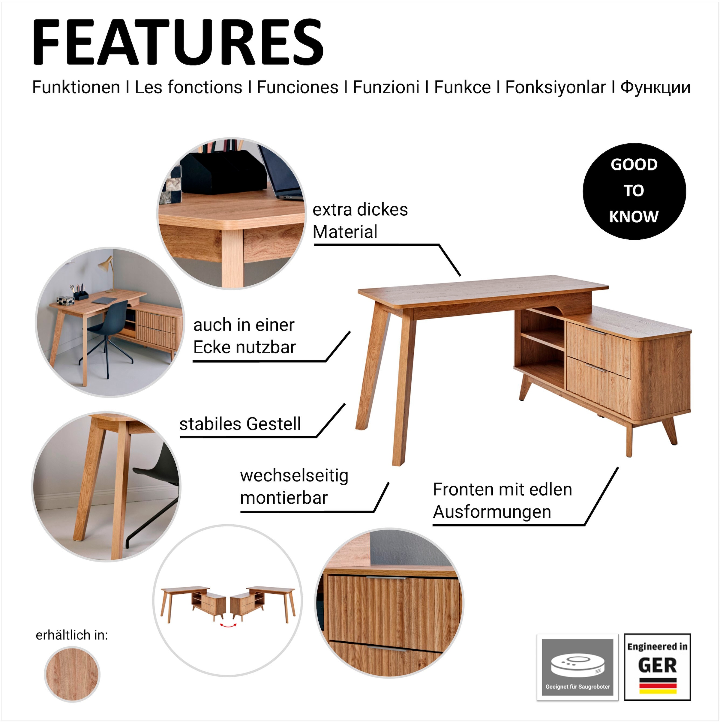 Jahnke Eckschreibtisch »WAVE C 150 E« 1 Stk. tlg. Eckschreibtisch, Fronten in Wellendesign, wechselseitig montierbar