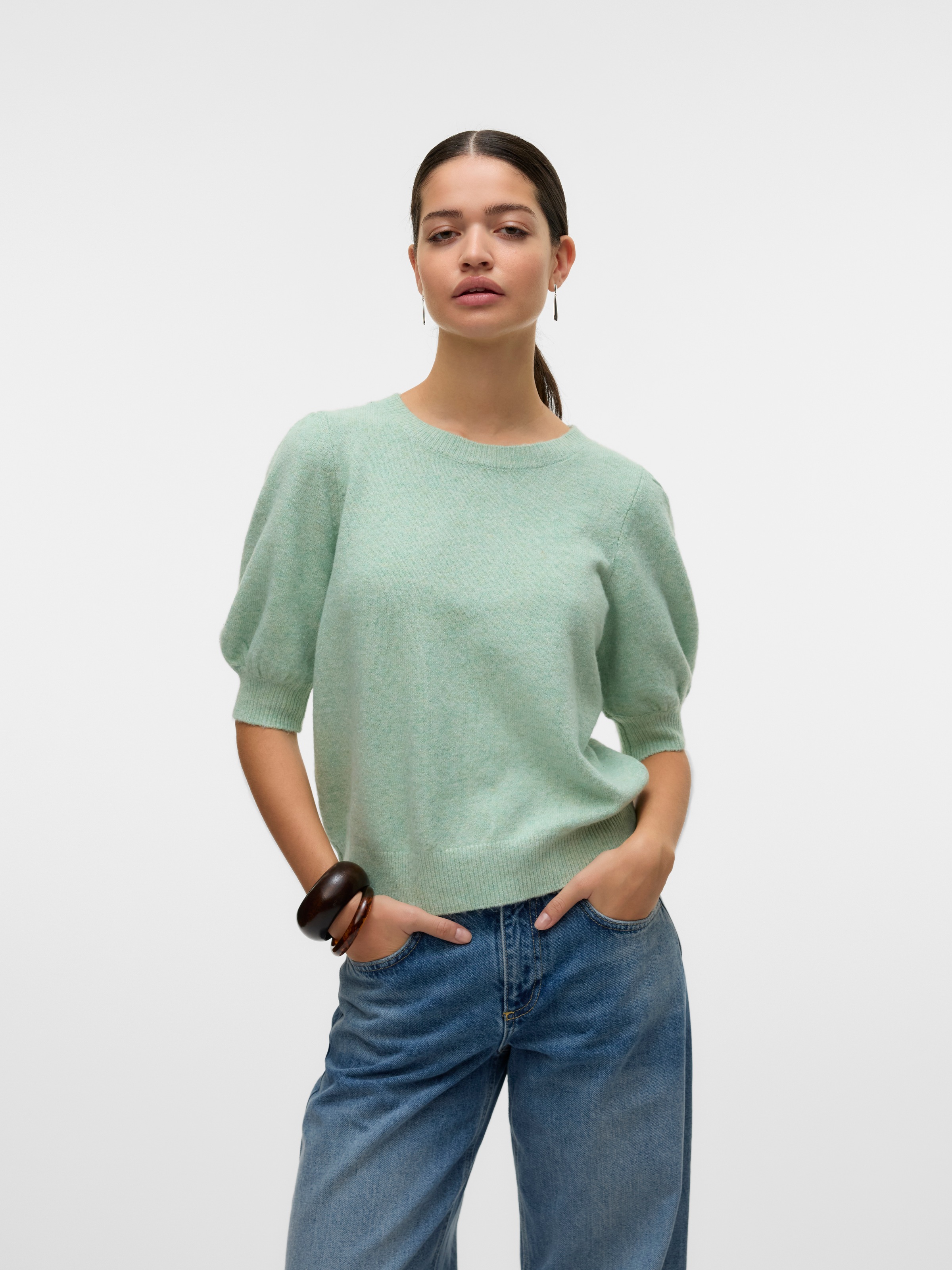 Image of Vero Moda Rundhalspullover "VMDOFFY 2/4 O-NECK PULLOVER GA NOOS" mit kurzen Puffärmeln