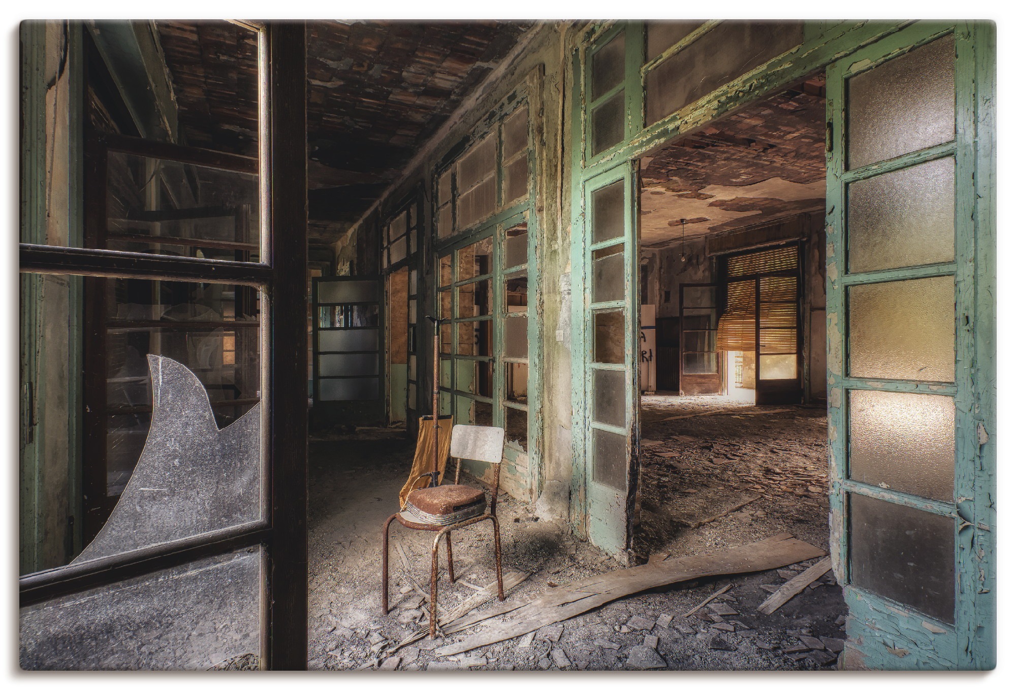 Image of Artland Leinwandbild "Lost Place - Stuhl - verlassene Orte" Gebäude 1 Stk. tlg. auf Holzrahmen gespannt