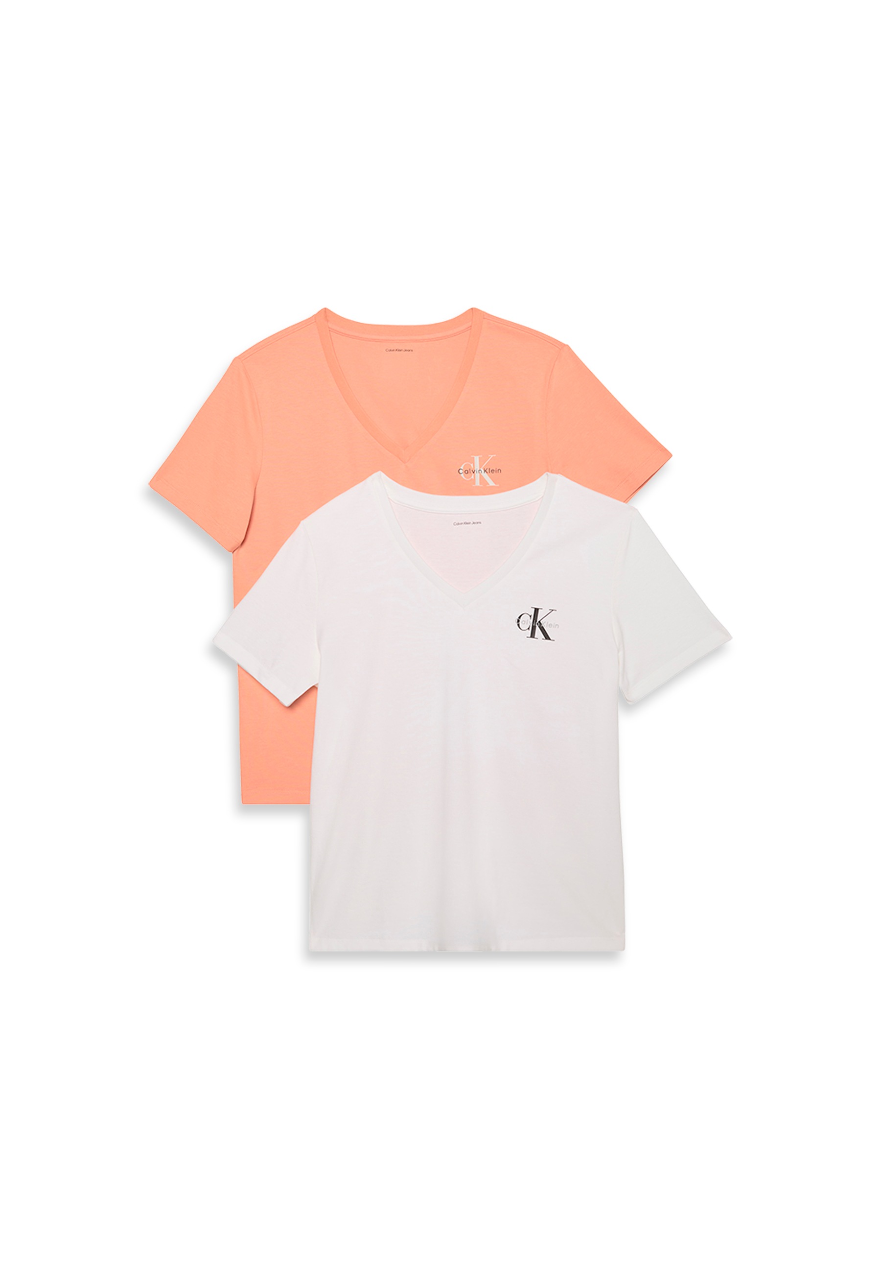 Calvin Klein Jeans Kurzarmshirt »A- Logo VN 2 pack Tee«, (Packung, 2er-Pack), Mit V-Ausschnitt