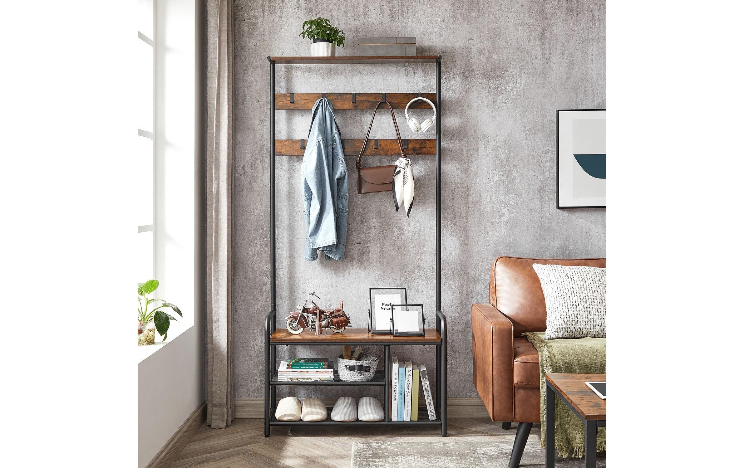 VASAGLE Garderobenständer »mit Schuhregal 85 cm x 180.5 cm« Garderobenständer mit Schuhbank und neun Haken