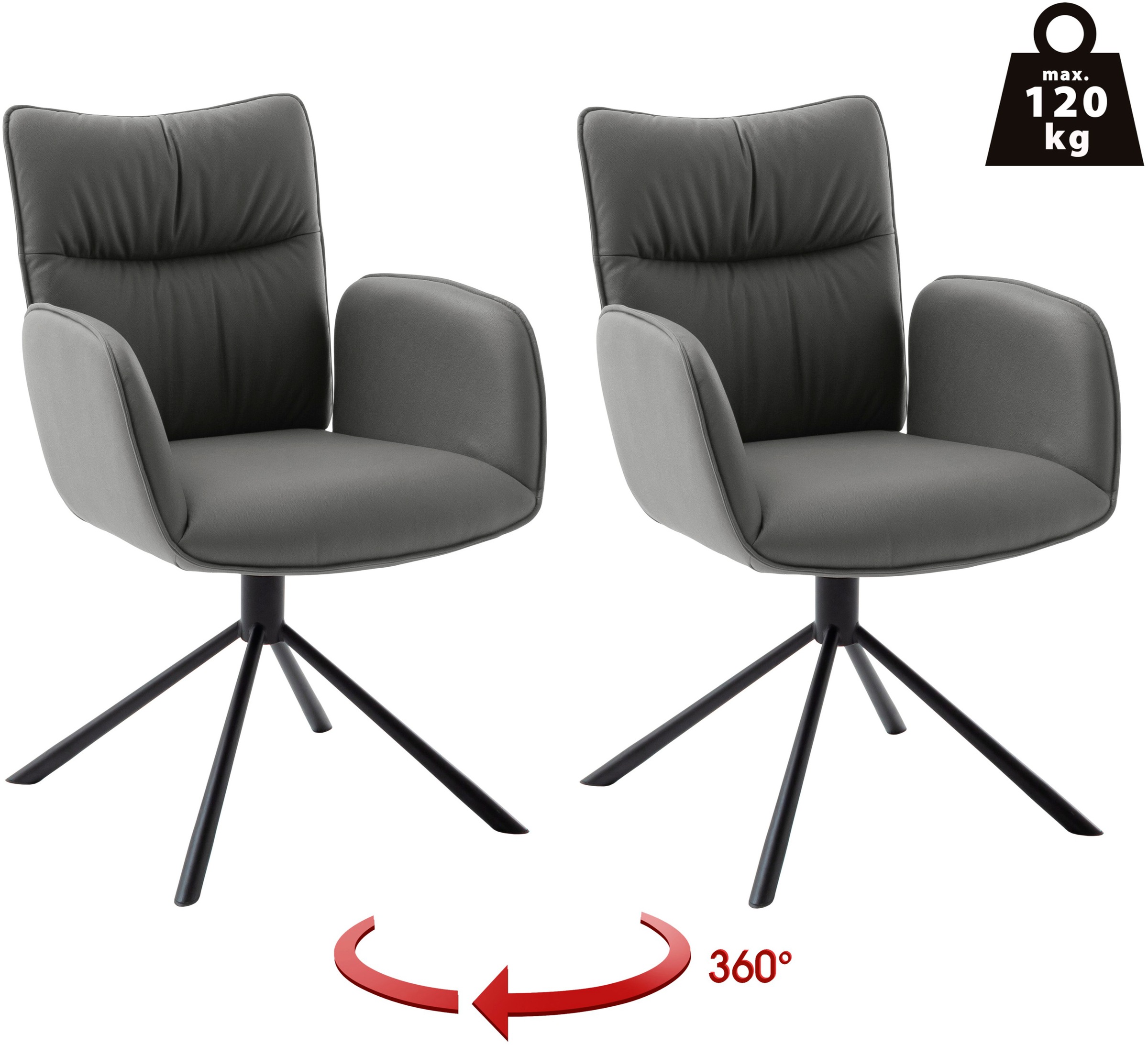 MCA furniture 4-Fussstuhl »MARIN Esszimmerstuhl (2er Set) - Stuhl«, (Set), 2 St., Microfaser, 360° drehbar, Metall schwarz, beweglichen Rücken, belastbar 120 kg