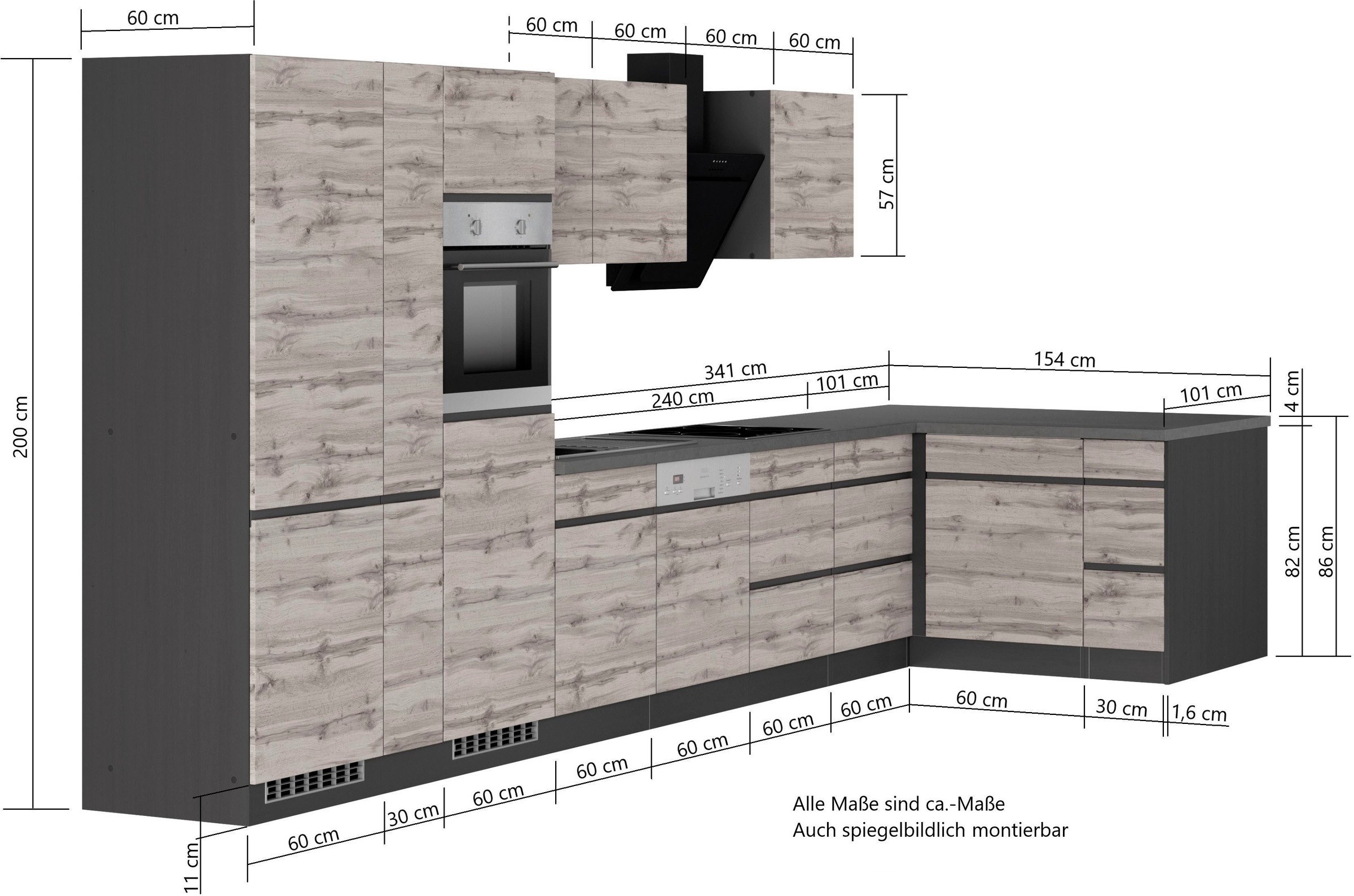KOCHSTATION Cuisine d'angle »KS-Riesa« Largeur d'installation 490/153 cm, sans appareils électriques