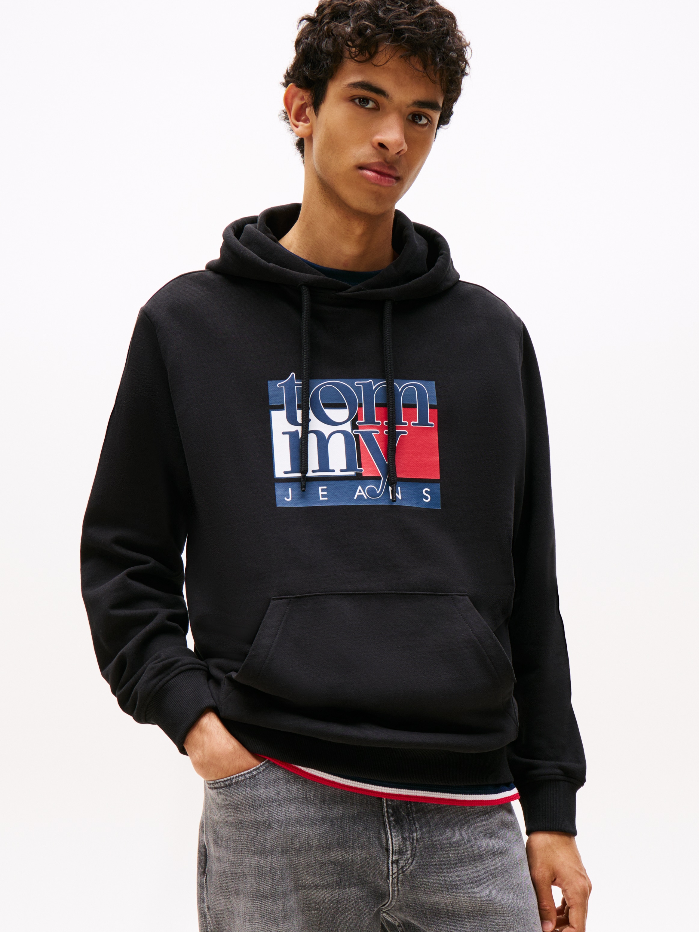 Image of Tommy Jeans Hoodie "TJM RWB FLAG", Regular Fit, Sweatshirt, mehrfarbiger Print