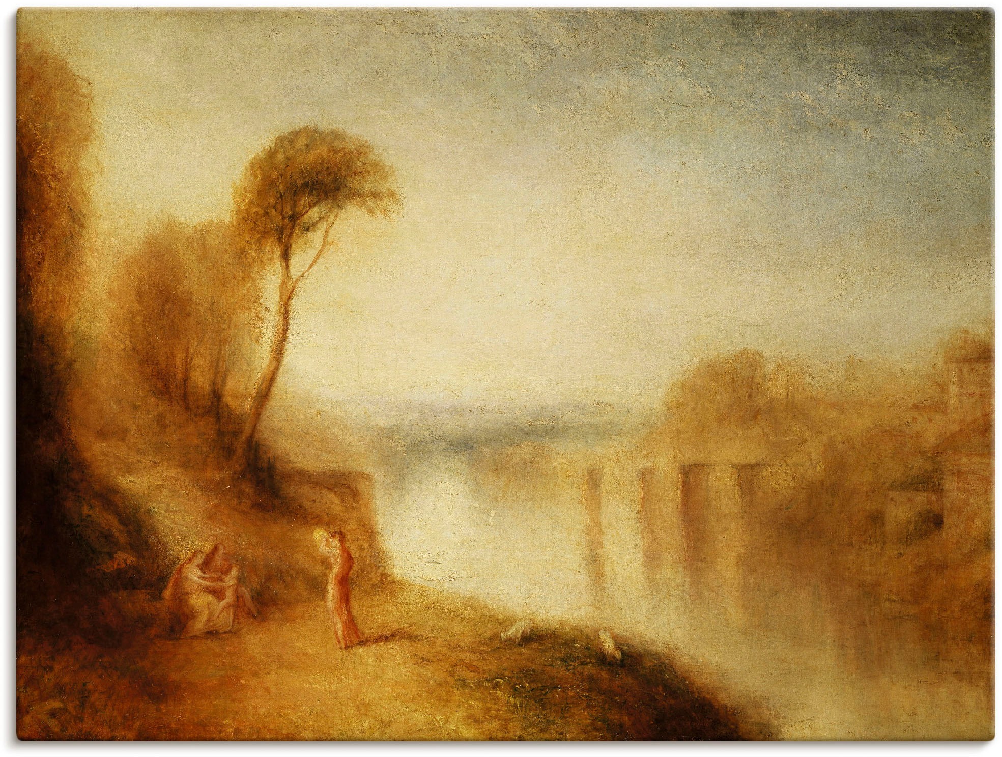 Image of Artland Wandbild »Landschaft: Frau mit Tamburin«, Gewässer, (1 St.), in vielen Grössen & Produktarten -Leinwandbild, Poster, Wandaufkleber / Wandtattoo auch für Badezimmer geeignet bei Ackermann Versand Schweiz