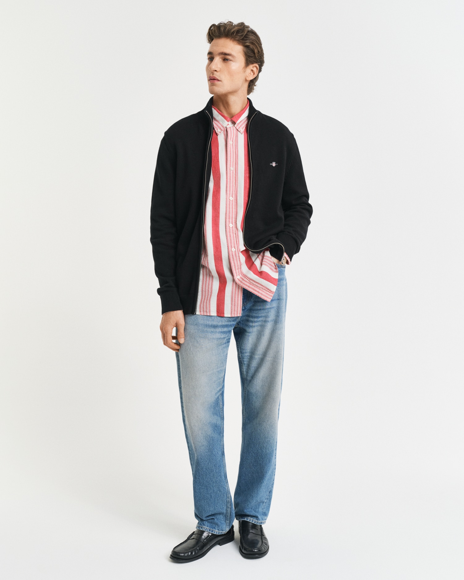 Gant Cardigan »CASUAL COTTON ZIP CARDIGAN« Mit Rippbündchen an Stehkragen, Ärmeln und Saum
