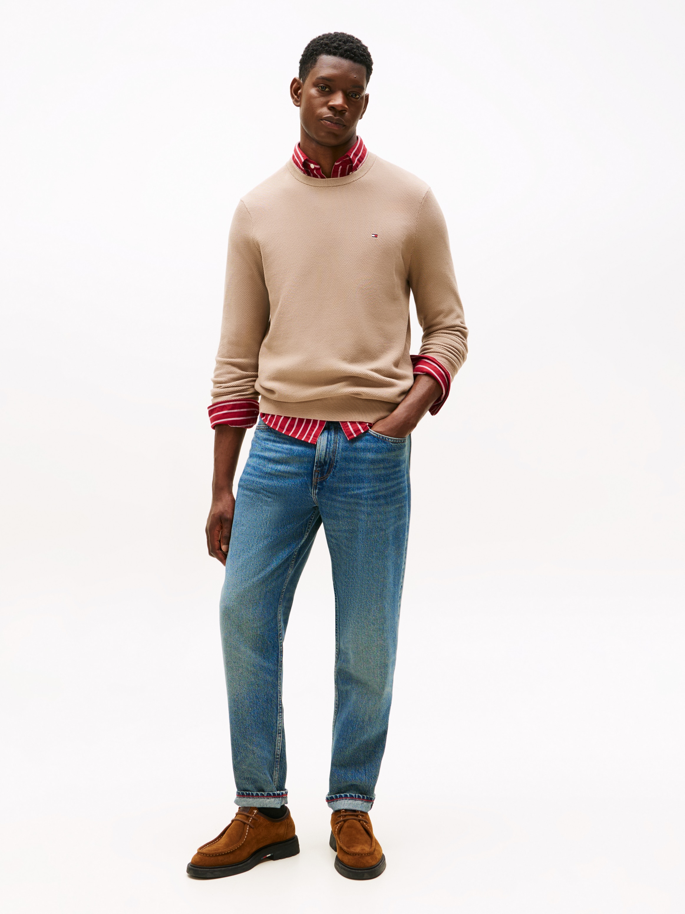 Tommy Hilfiger »ESSENTIAL STRUCTURE CREW NECK mit Struktur und Label« unifarben, casual, regular fit, Baumwolle, Rundhals