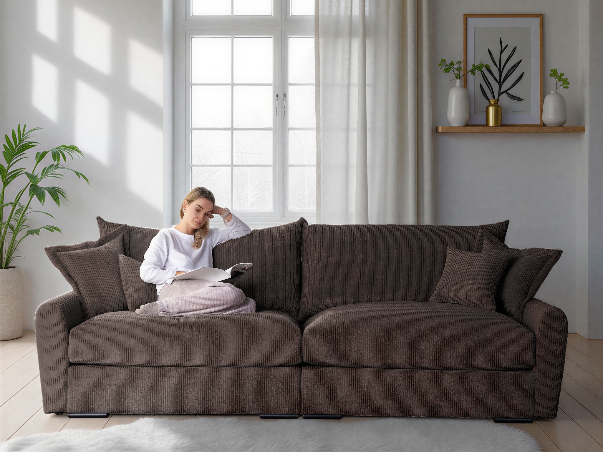 Home affaire Big-Sofa »Finca XL, B: 190 cm« 4 Zierkissen, Mega-Sofa, in Cord oder Chenille-Struktur, Federkern