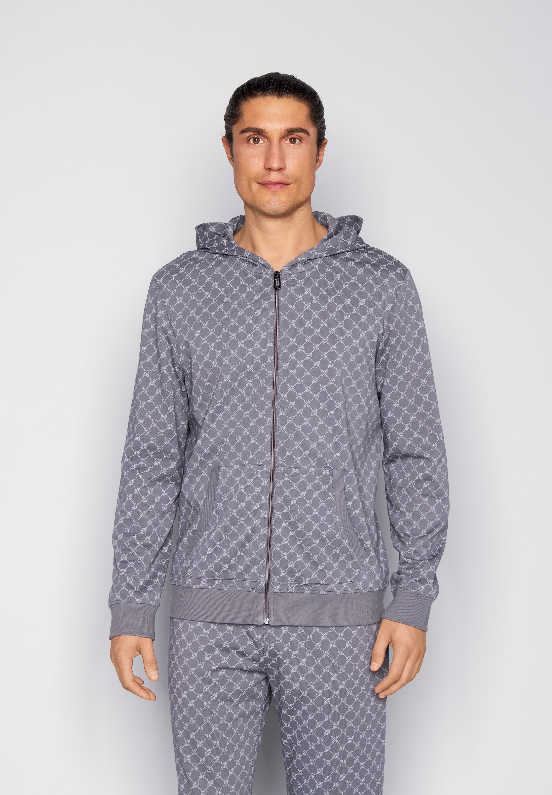 JOOP! Sweatjacke mit Cornflower-Print allover und Kapuze