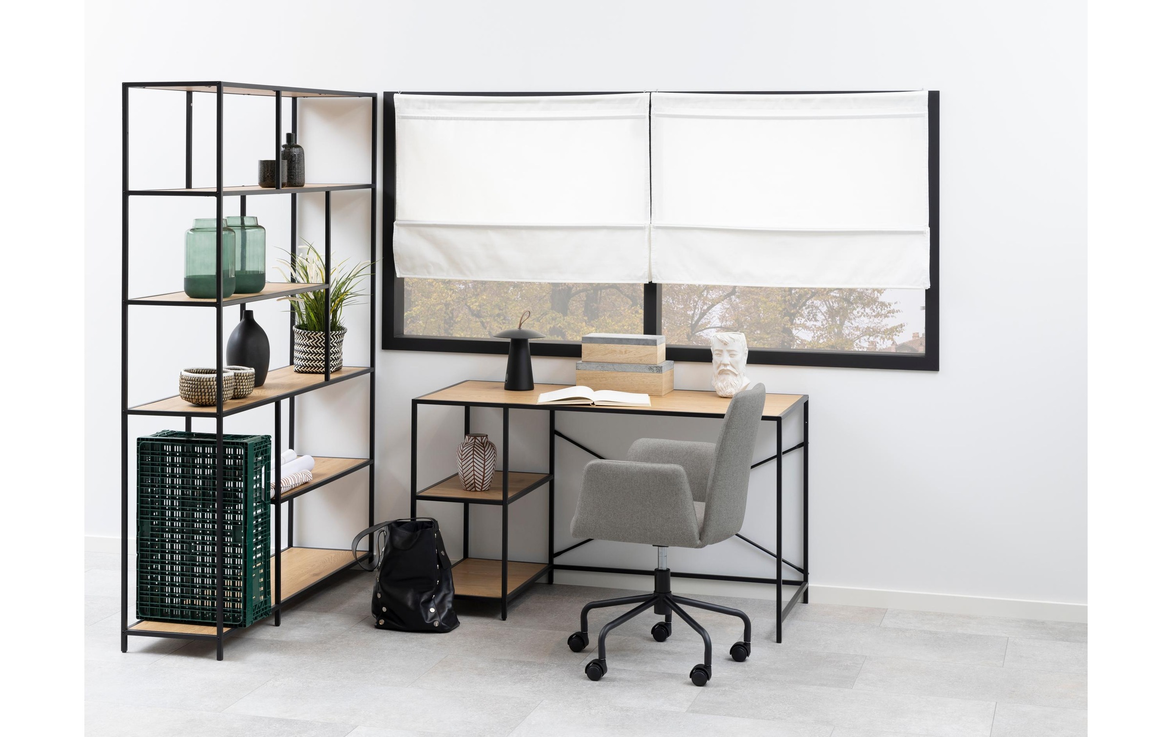 AC Design Regal »Seaford 135 x 35 x 185 cm, Eiche/Schwarz«