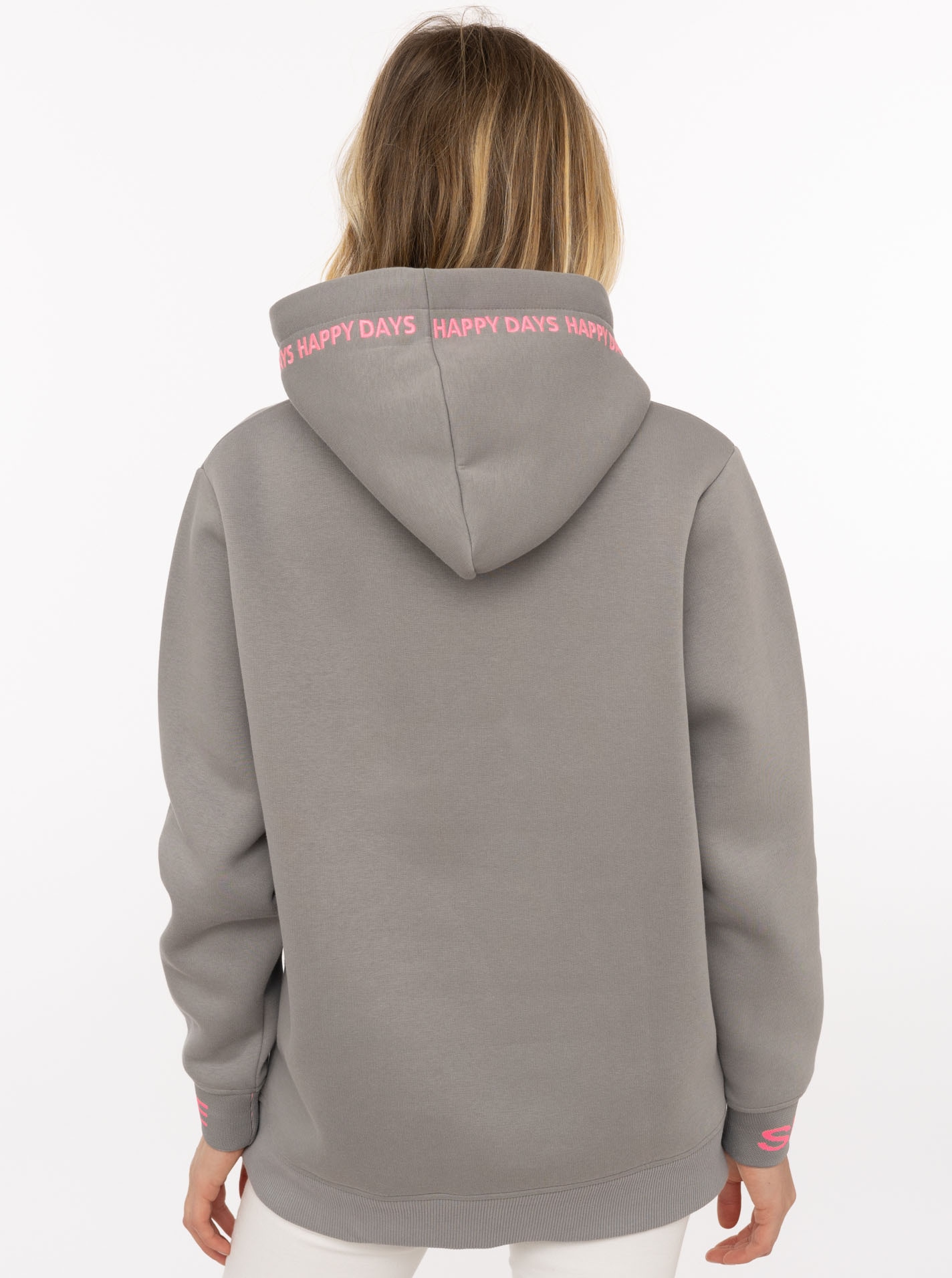 Zwillingsherz Hoodie »"Happy Days"«, détails roses brodés, capuche, cordon de serrage, poche avant, bord-côte
