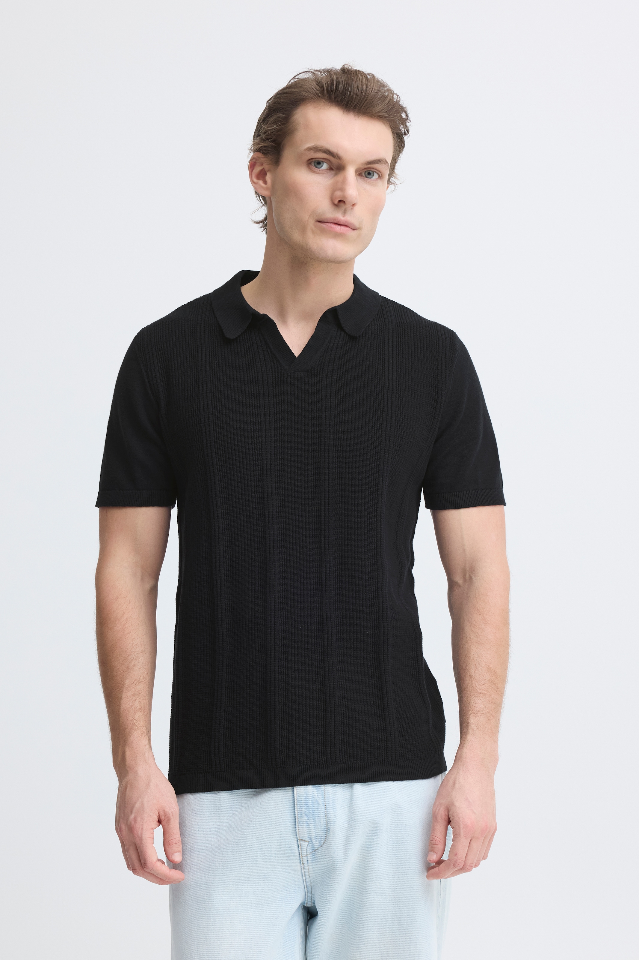 Blend Pull à col polo »BHBARON SPLIT POLO PPNOOS« en coton, coupe régulière, uni, manches courtes, col en V