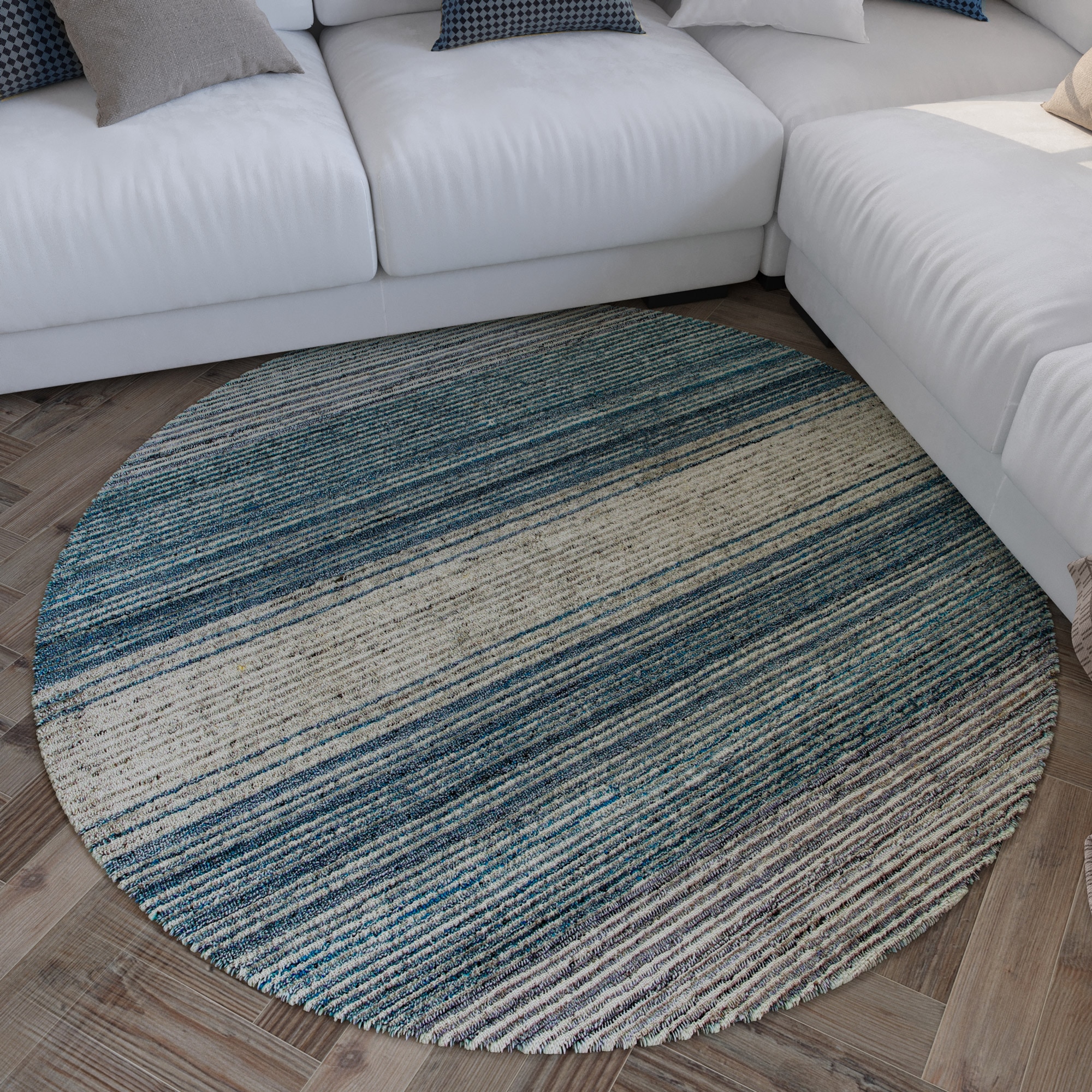 Image of Wecon home Teppich "Hamptons TWENTYFOUR" rund 10 mm Höhe Kurzflor, Wohnzimmer, Schlafzimmer, elegant, robust, Streifen Muster
