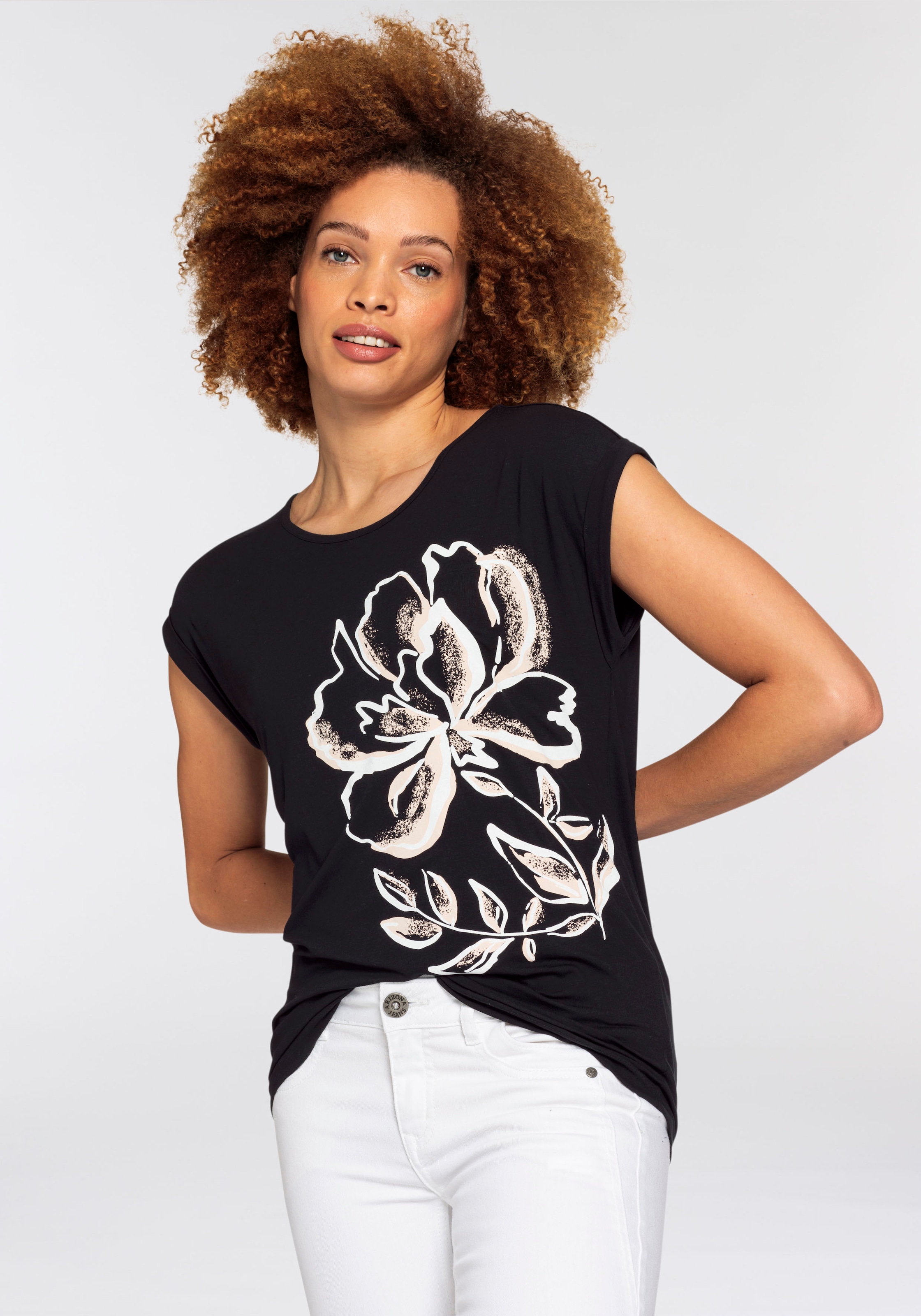 Print-Shirt, mit grossem Floraldruck - - NEUE KOLLEKTION