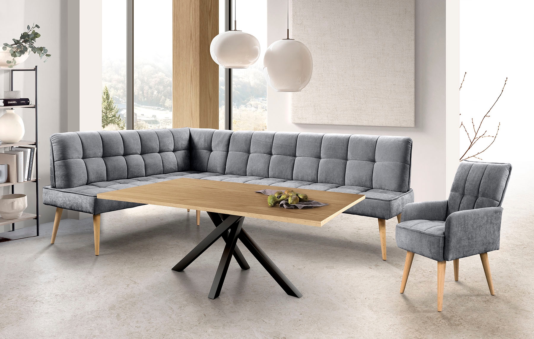 exxpo - sofa fashion Eckbank »Latte« moderne Sitz- und Rückensteppung, bequem und elegant, hoher Holzfuss