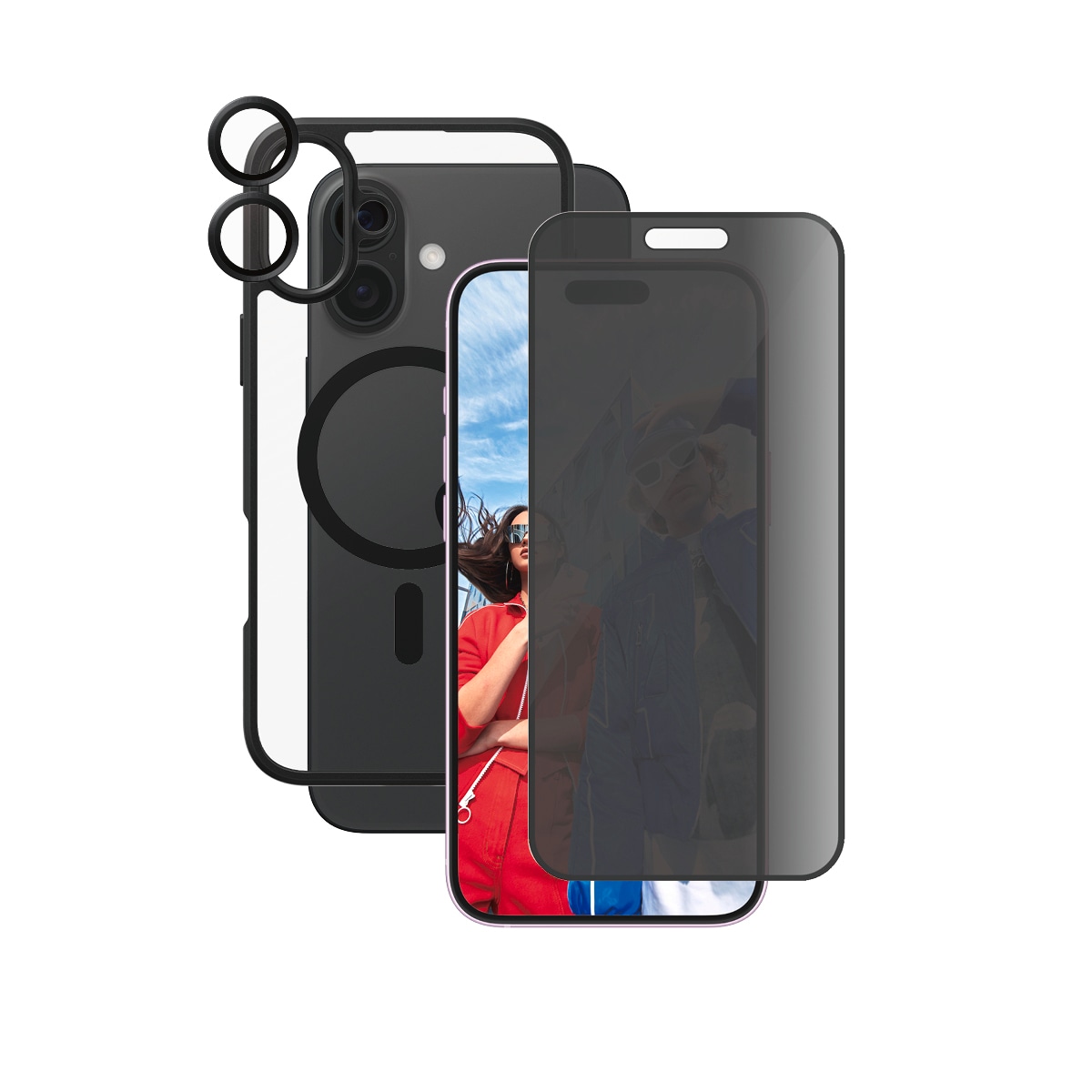 CARE by PanzerGlass Displayschutzglas »3-in-1 Protection, Privacy Glass, Case, Lens Cover«, für Apple iPhone 16 Plus, Displayschutzfolie, Schutzfolie, Bildschirmschutz, kratz- & stossfest