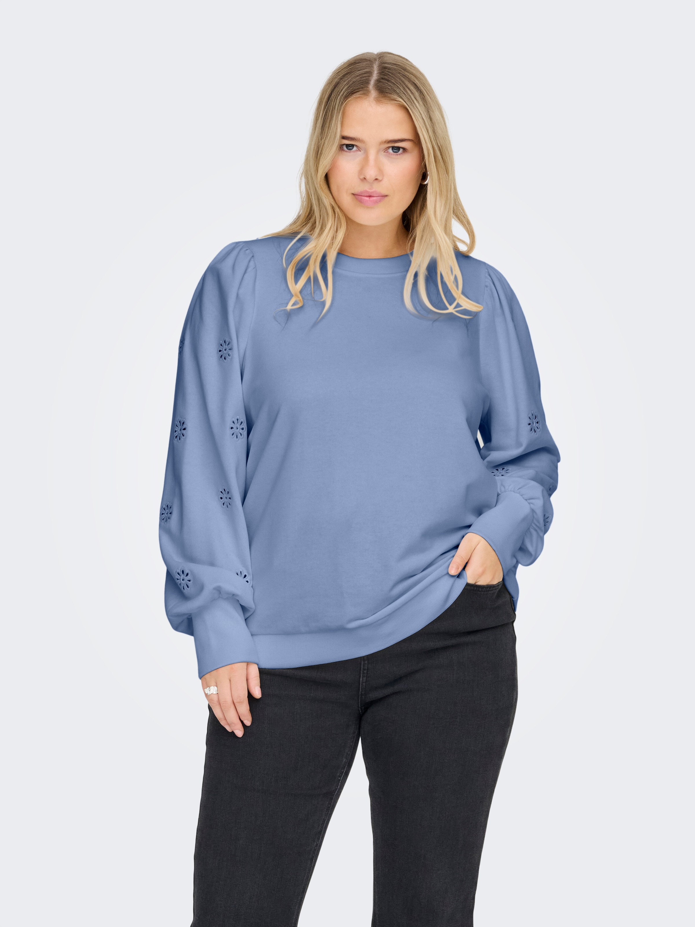 Image of ONLY CARMAKOMA Sweatshirt "CARFEMME L/S PUFF EMBROIDERY UB SWT NOOS", Baumwollmischung, regular fit