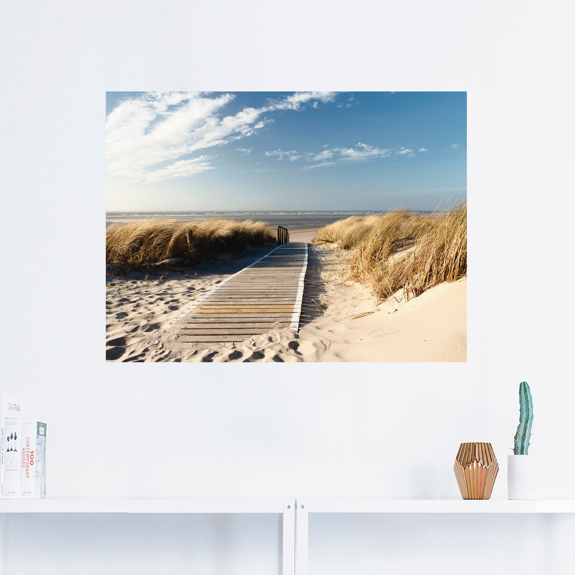 Leinwandbild, auf oder Grössen Alubild, - Langeoog »Nordseestrand Wandaufkleber Strand, Steg«, in als Artland St.), Wandbild kaufen versch. (1 Poster