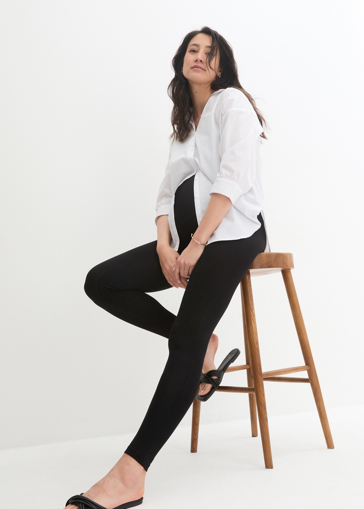 bonprix Leggings de maternité  aus Baumwollmix mit Elasthan, mit breitem Jerseybund, Skinny Fit