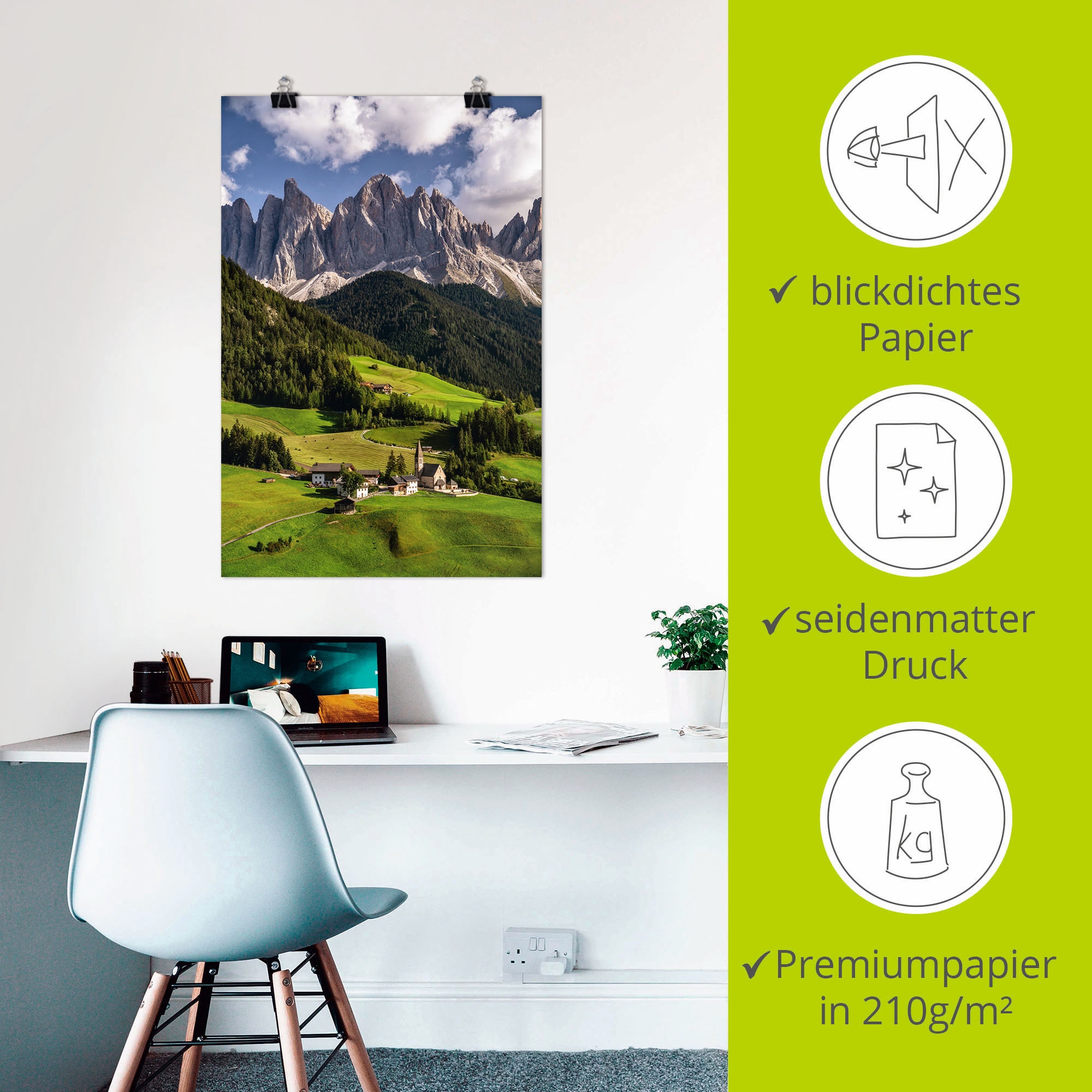 Südtirol confortablement Dolomiten«, Alubild, Berge Alpenbilder, acheter oder in Leinwandbild, (1 Poster den versch. Wandaufkleber Wandbild Artland St.), & in in als Grössen »Sommer