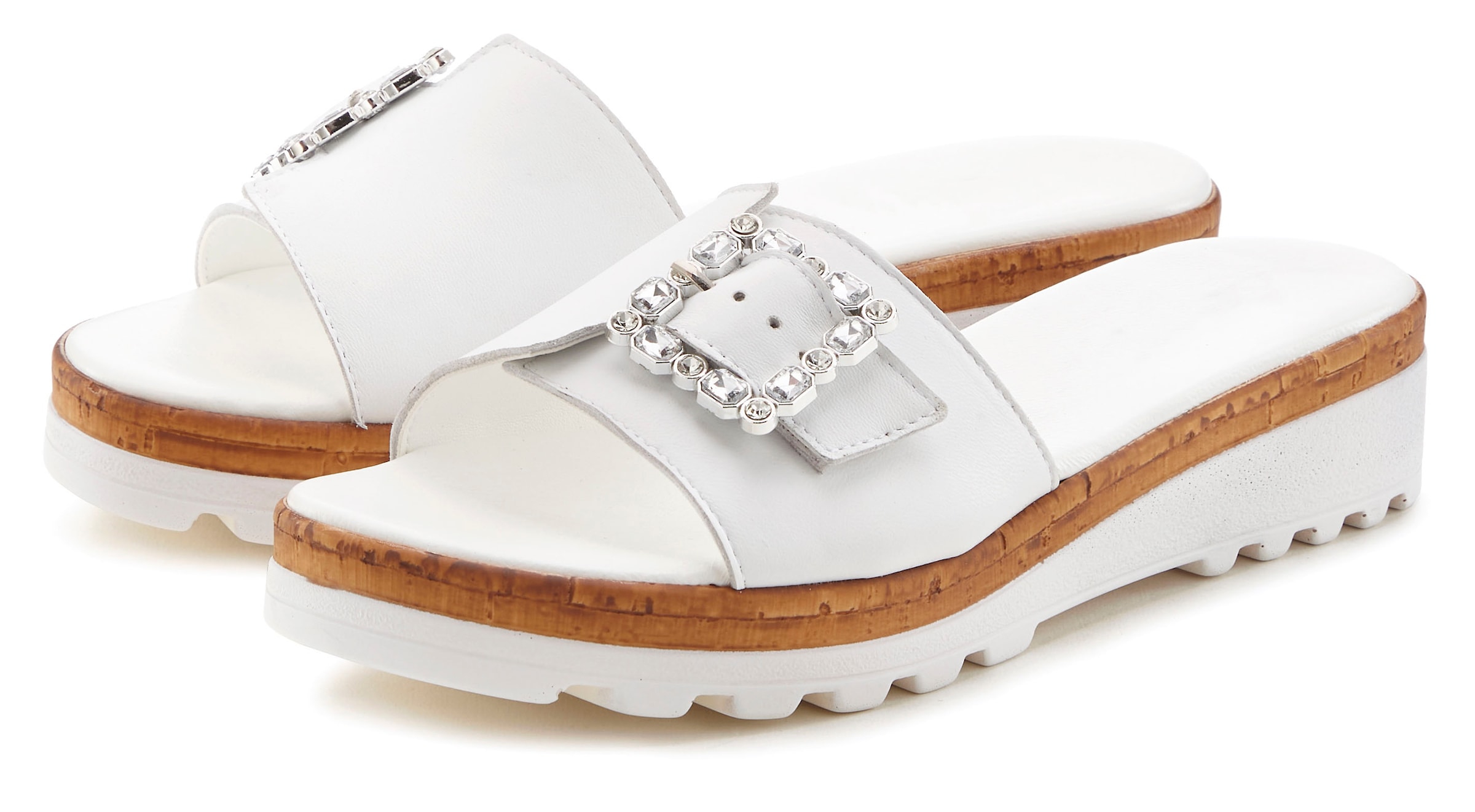 Image of LASCANA Pantolette "Sandale, Sommerschuh, offener Schuh, Mule," aus Leder mit dezentem Keilabsatz