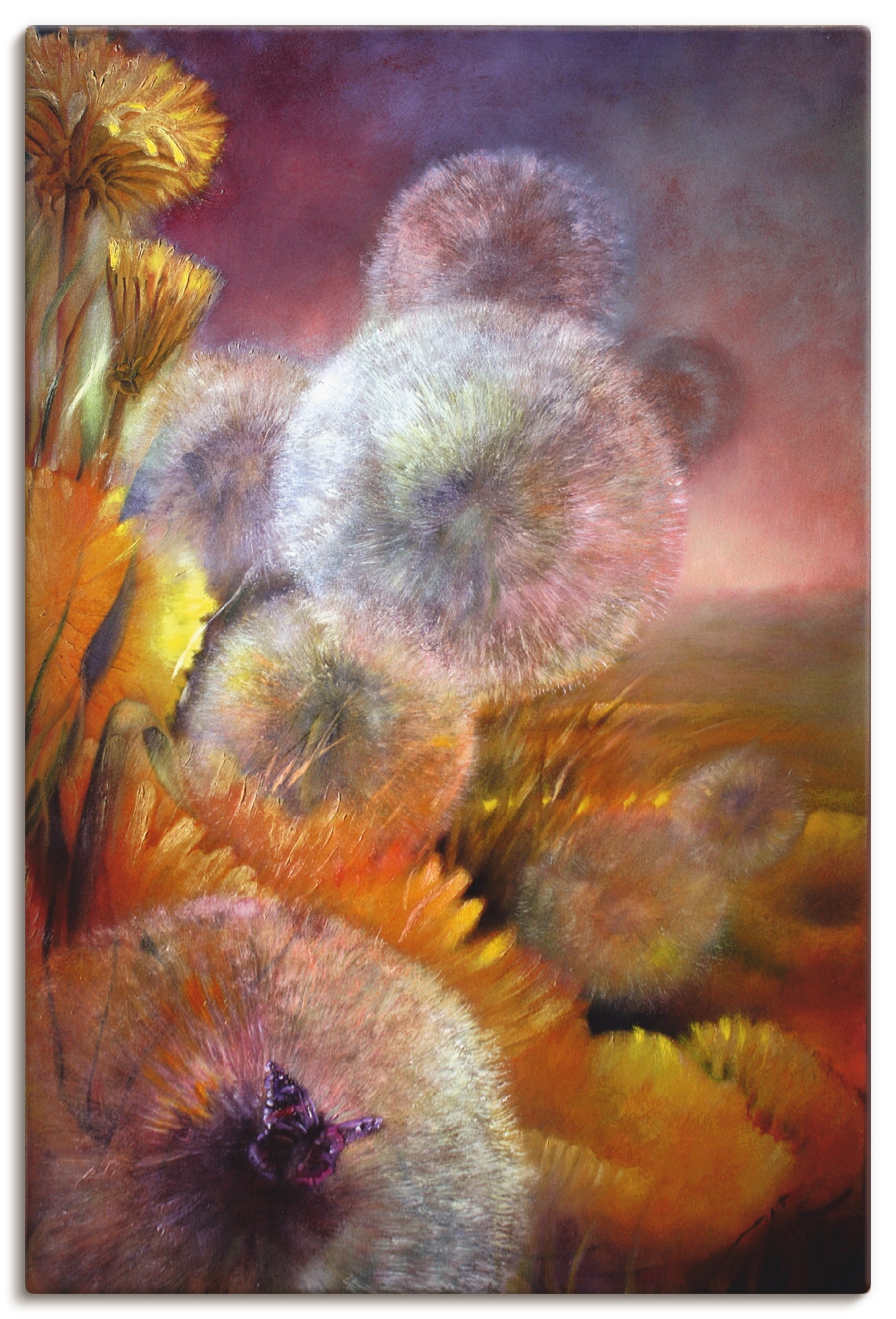 Image of Artland Leinwandbild "Löwenzahn und Schmetterling" Blumen 1 Stk. tlg. auf Holzrahmen gespannt