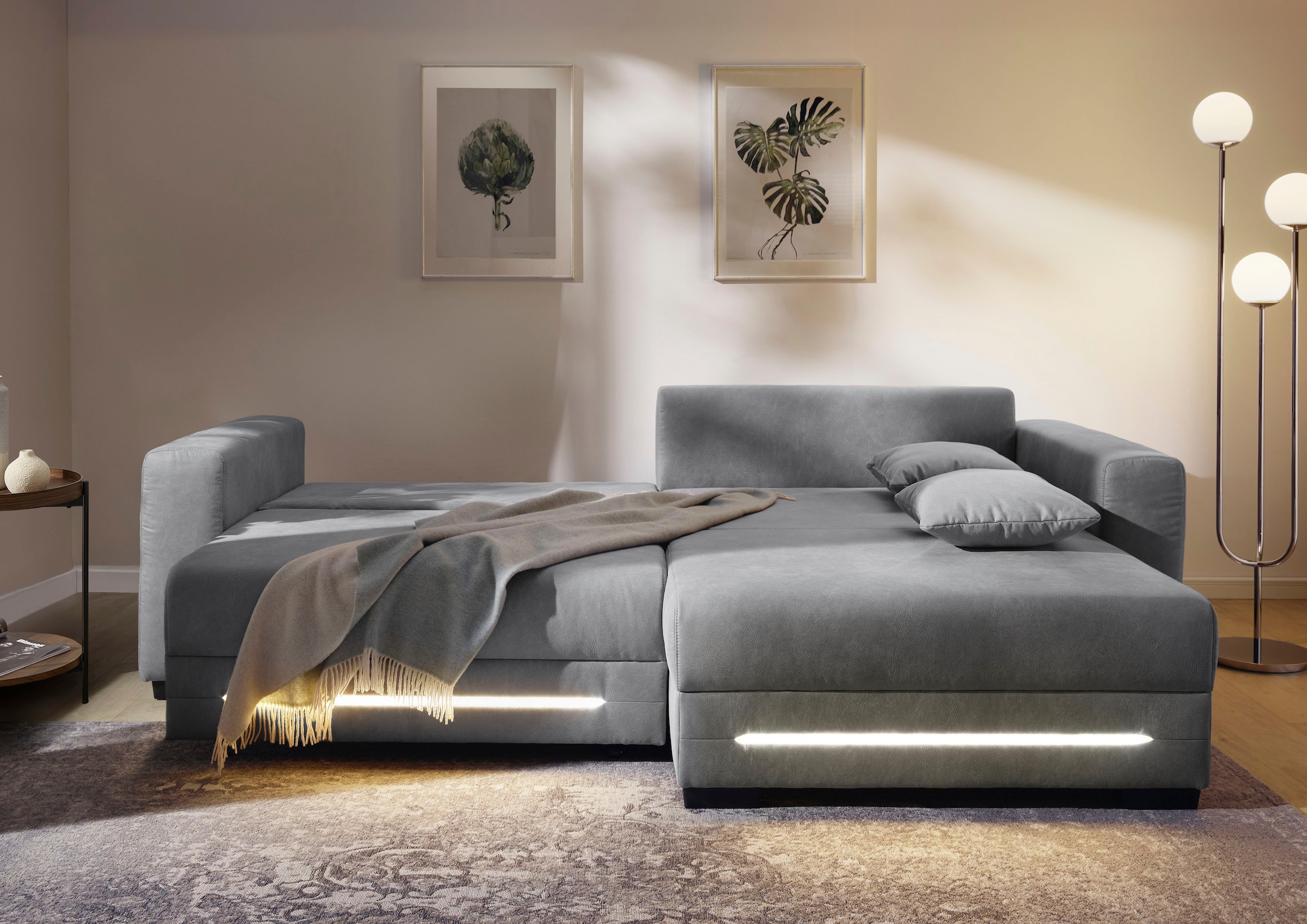 Jockenhöfer Gruppe Canapé d'angle »Spotlight XL L-Form, B: 261 cm« avec fonction couchage, coffre sous le lit, lumière et 2 coussins décoratifs