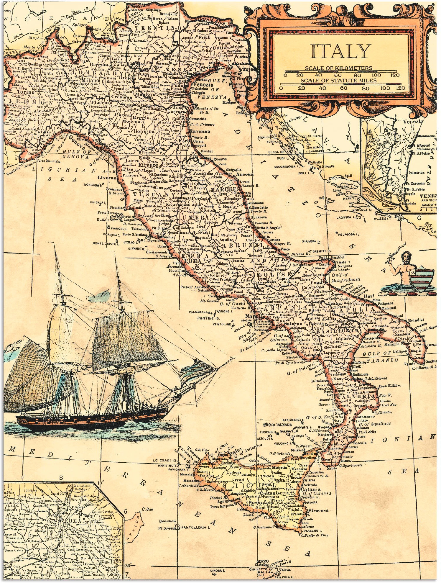 Image of Artland Wandbild »Italienkarte«, Landkarten, (1 St.), in vielen Grössen & Produktarten - Alubild / Outdoorbild für den Aussenbereich, Leinwandbild, Poster, Wandaufkleber / Wandtattoo auch für Badezimmer geeignet bei Ackermann Versand Schweiz