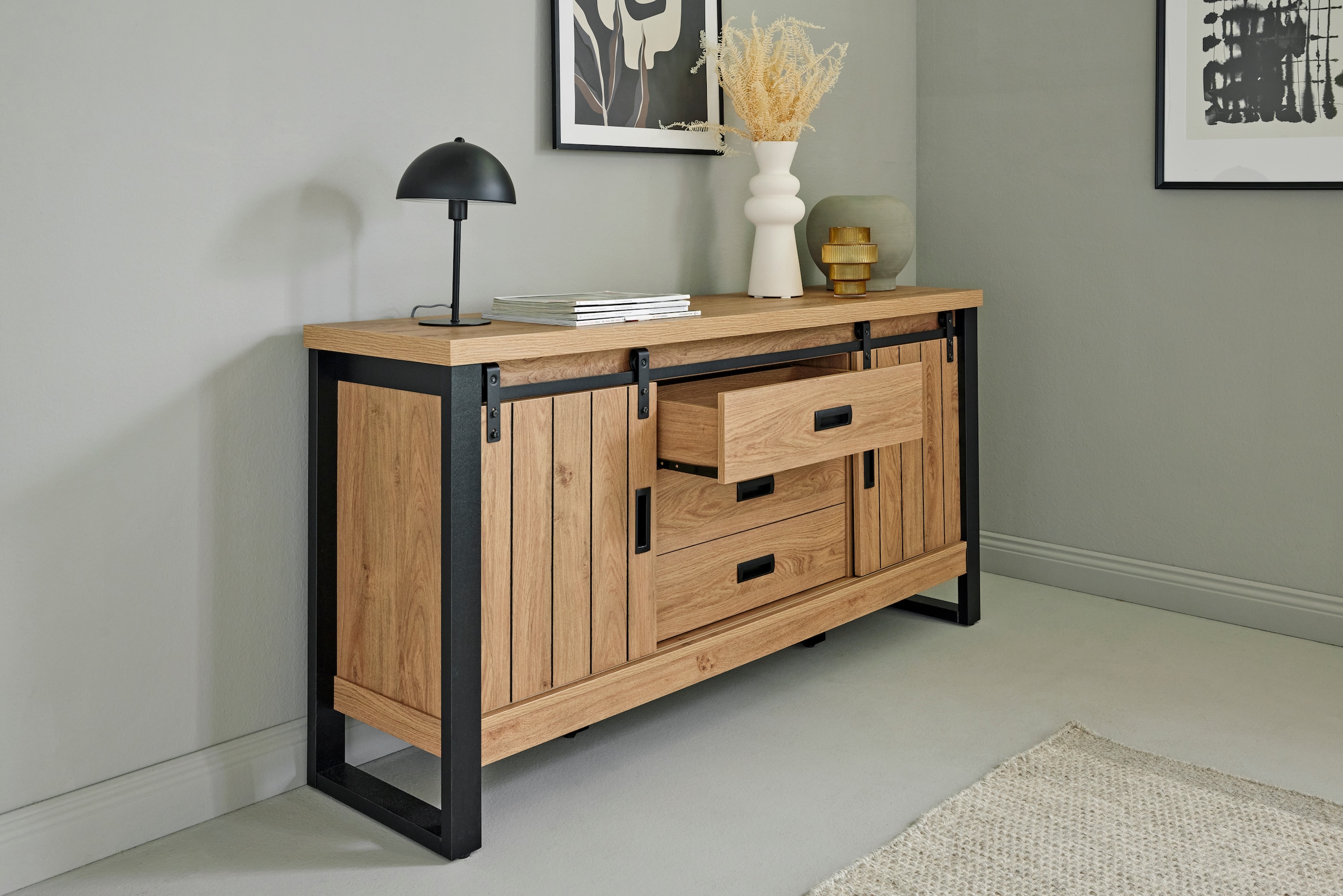 Jahnke Sideboard »SLIDE SBS 150« 1 Stk. tlg. Sideboard mit 2 Schiebetüren, Metallgestell, Breite ca. 150cm