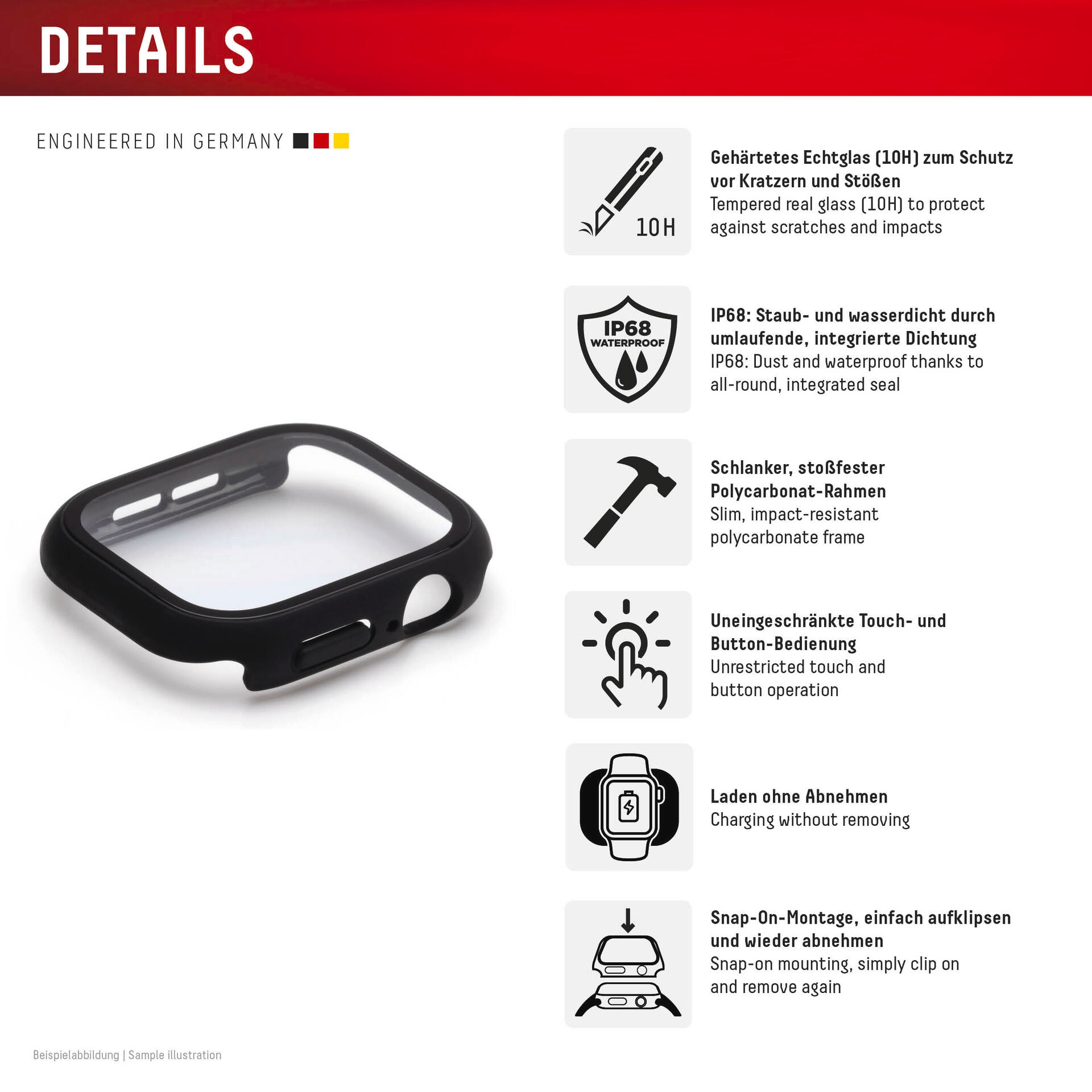 Displex Displayschutzglas »Smartwatch Glass All-In-One Protector Full Body«, für Apple Watch SE(2) 44 mm, Displayschutzfolie, Schutzfolie, Bildschirmschutz, kratz- & stossfest