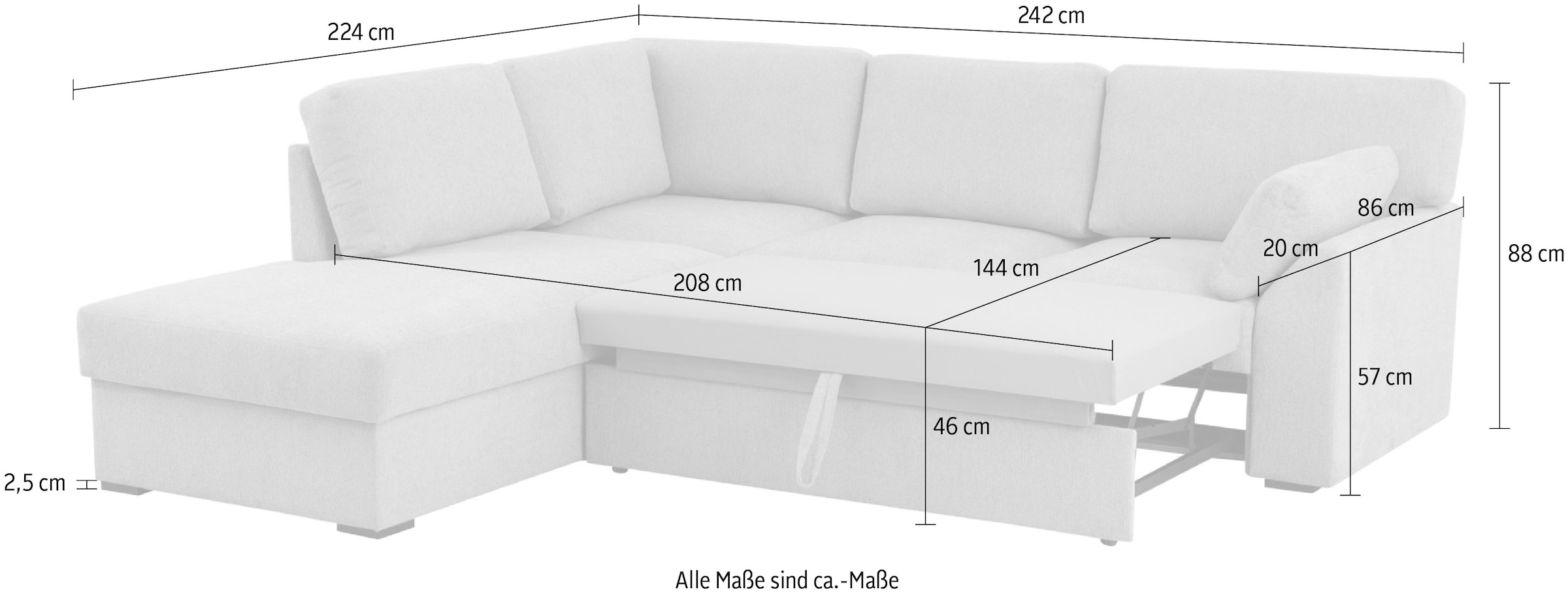 Home affaire Ecksofa »Citry« Breite 242 cm, Chenille, Bettfunktion, Bettkasten, L-Form