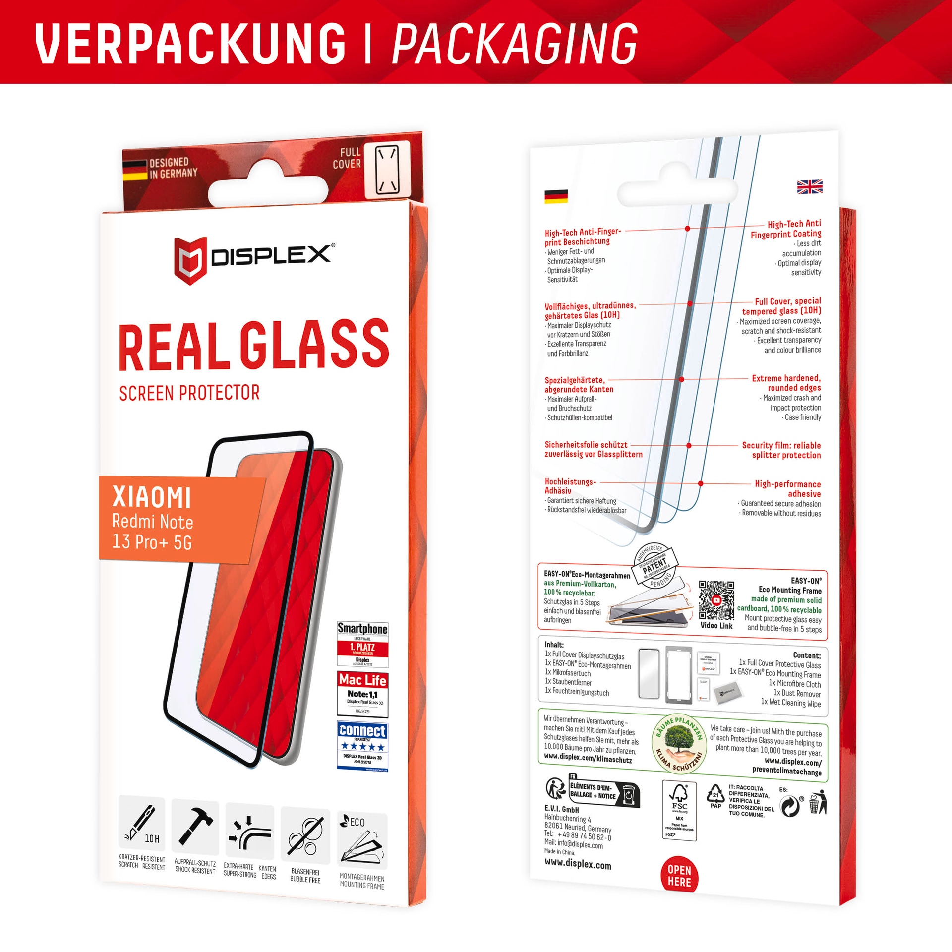 Displex Displayschutzglas »Real Glass 3D«, für Xiaomi Redmi Note 13 Pro+ 5G, (1 St.), Bildschirmschutz, Displayschutzfolie,Einfach anbringen,kratz-&stossfest