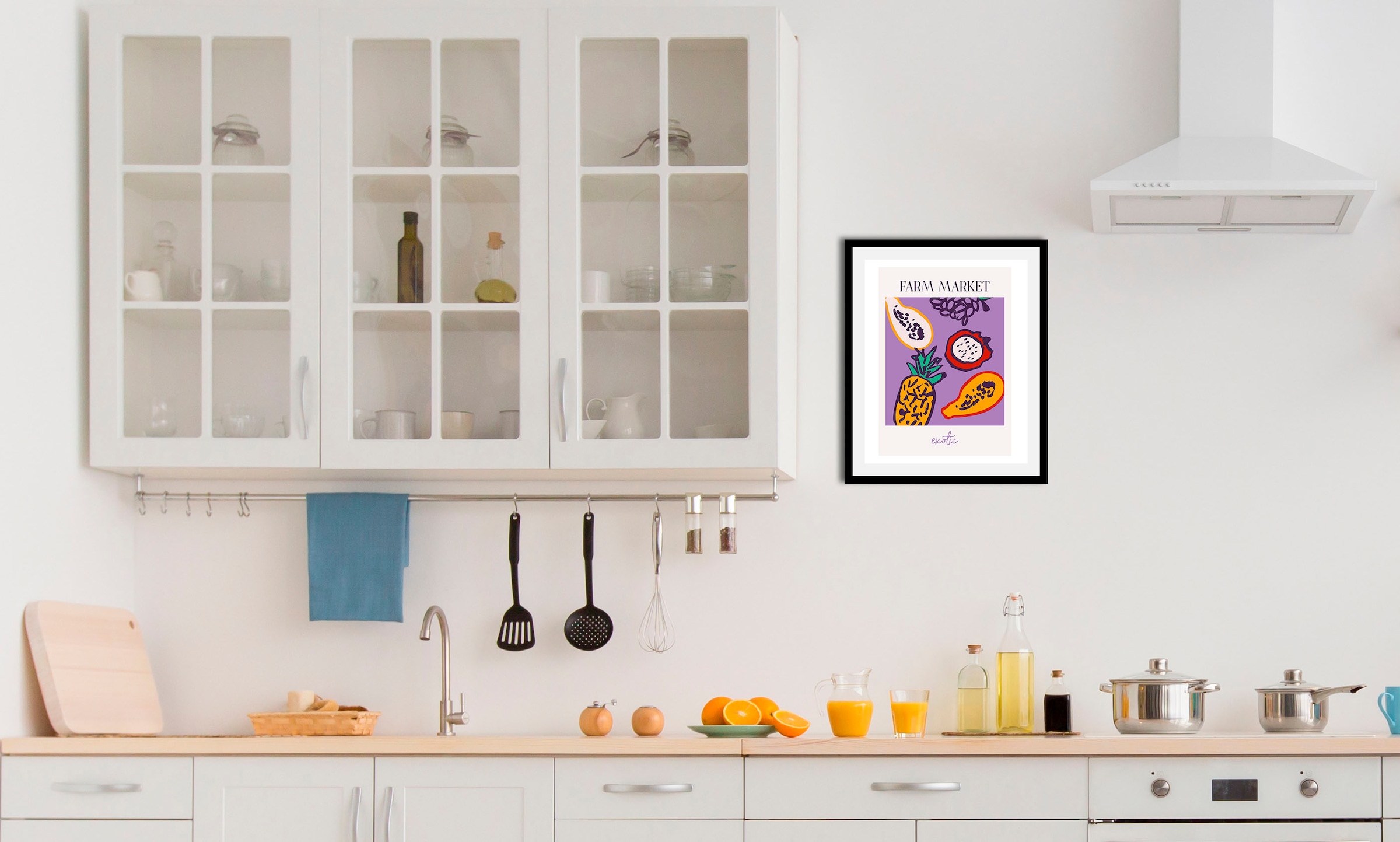 Image of queence Bild "Exotic" Essen Kunst Lebensmittel Obst Obst Bilder Schriftzug 1 Stk. tlg. gerahmt