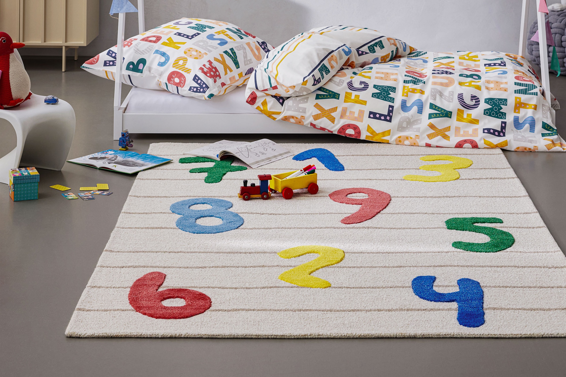 SMART KIDS Tapis pour enfants »Countdown« Rectangulaire 16 mm Höhe Kinderteppich mit Zahlen, Hoch-Tief-Effekt, Schurwolle, Spielzimmer