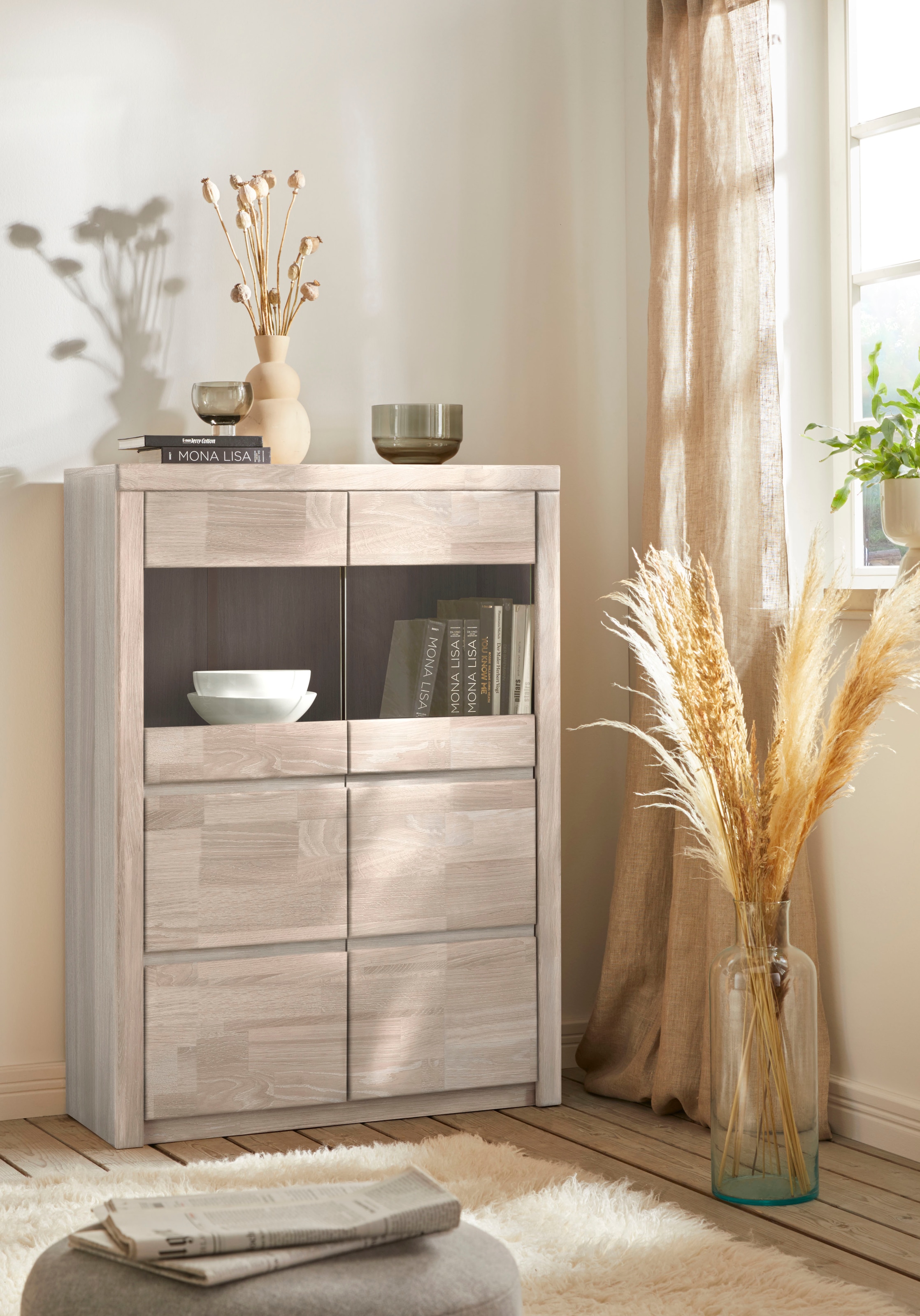 Home affaire Highboard »Silkeborg«, schöne grifflose Optik, teilmassiv