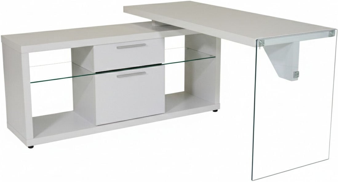 Image of Jahnke Eckschreibtisch "LUX" wechselseitig montierbar, Seitenteil aus ESG Sicherheitsglas