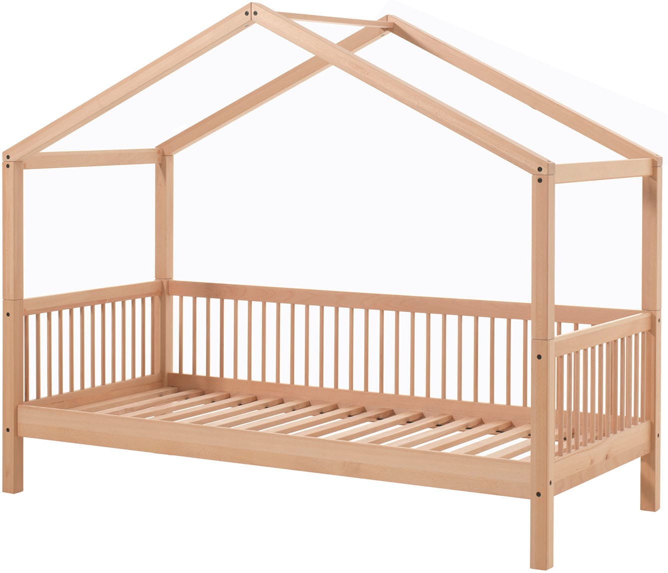 Image of Vipack Hausbett "Forrest mit hochwertiger und stabiler Verarbeitung, Made in Europe" Buche massiv natur, 90/200 cm, inkl. Bettschublade auf Rollen, wahlweise ohne oder mit Textilhimmel