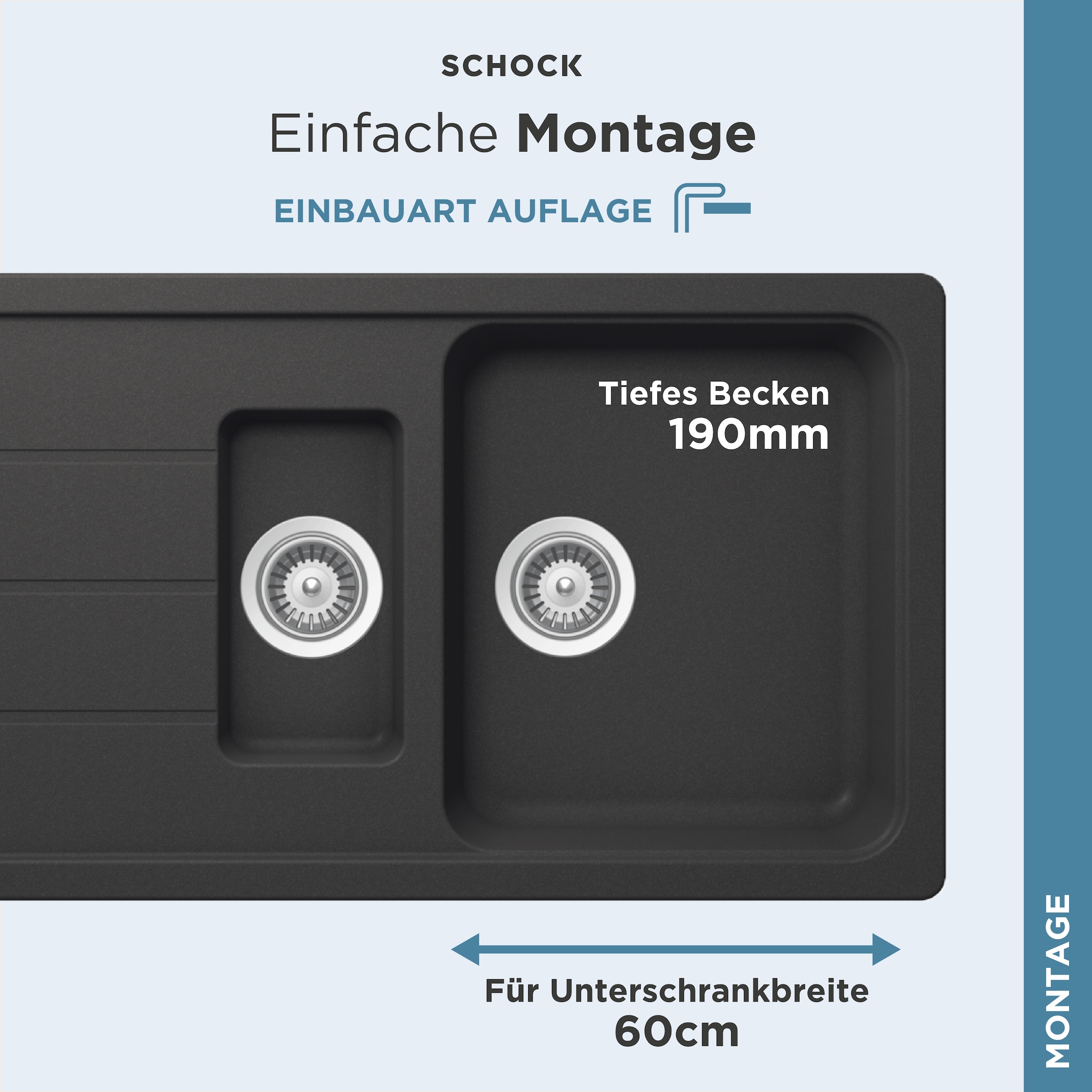 Schock Granitspüle »COMO D-150L«, inklusive ab- und Überlaufgarnitur, Drehhexcenter, Diamantbohrer