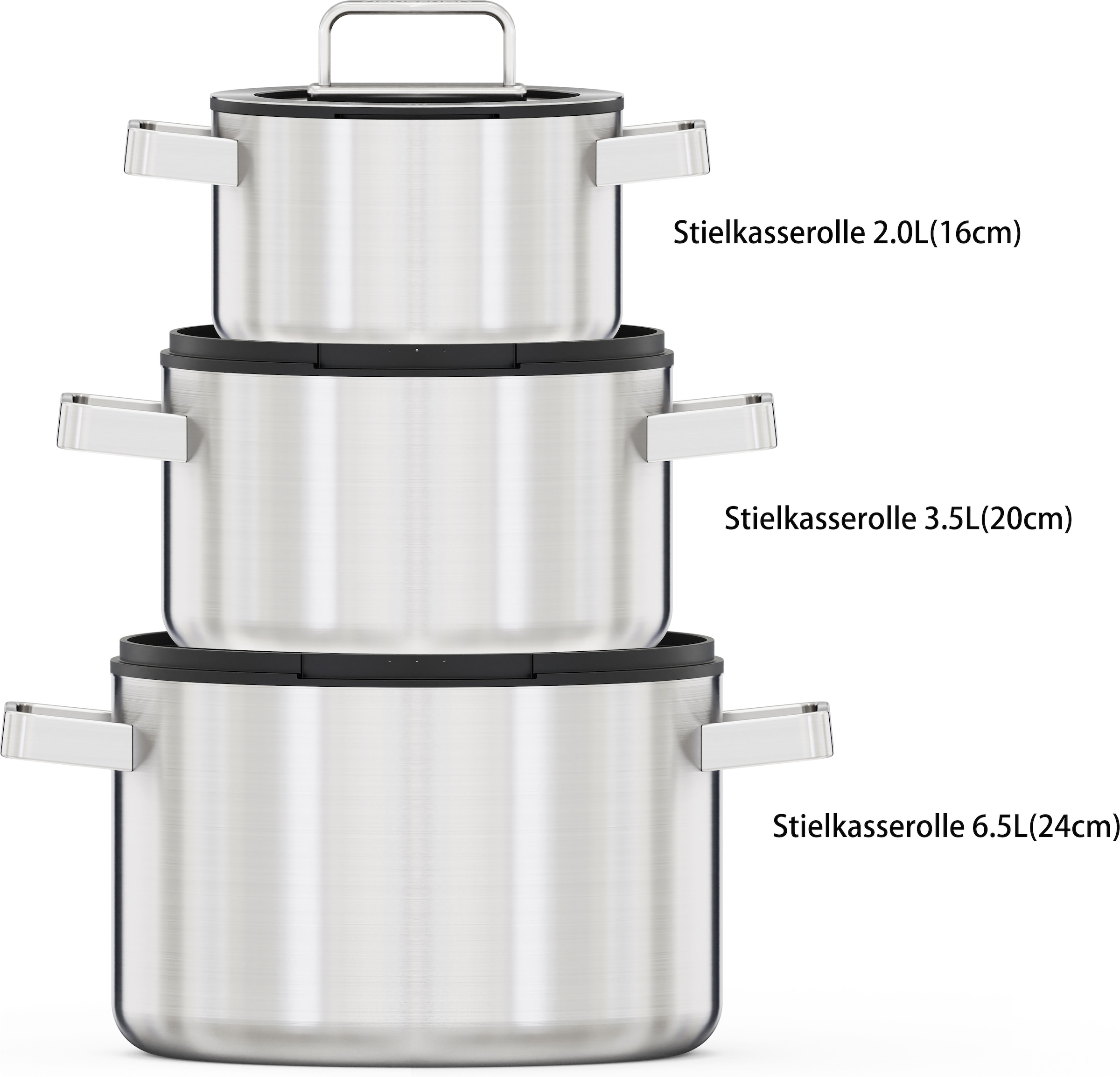 Hanseatic Topf-Set »PREMIUM« Set, Kochtopf 1x 16 cm / 1x 20 cm / 1x 24 cm, 6 tlg. Edelstahl