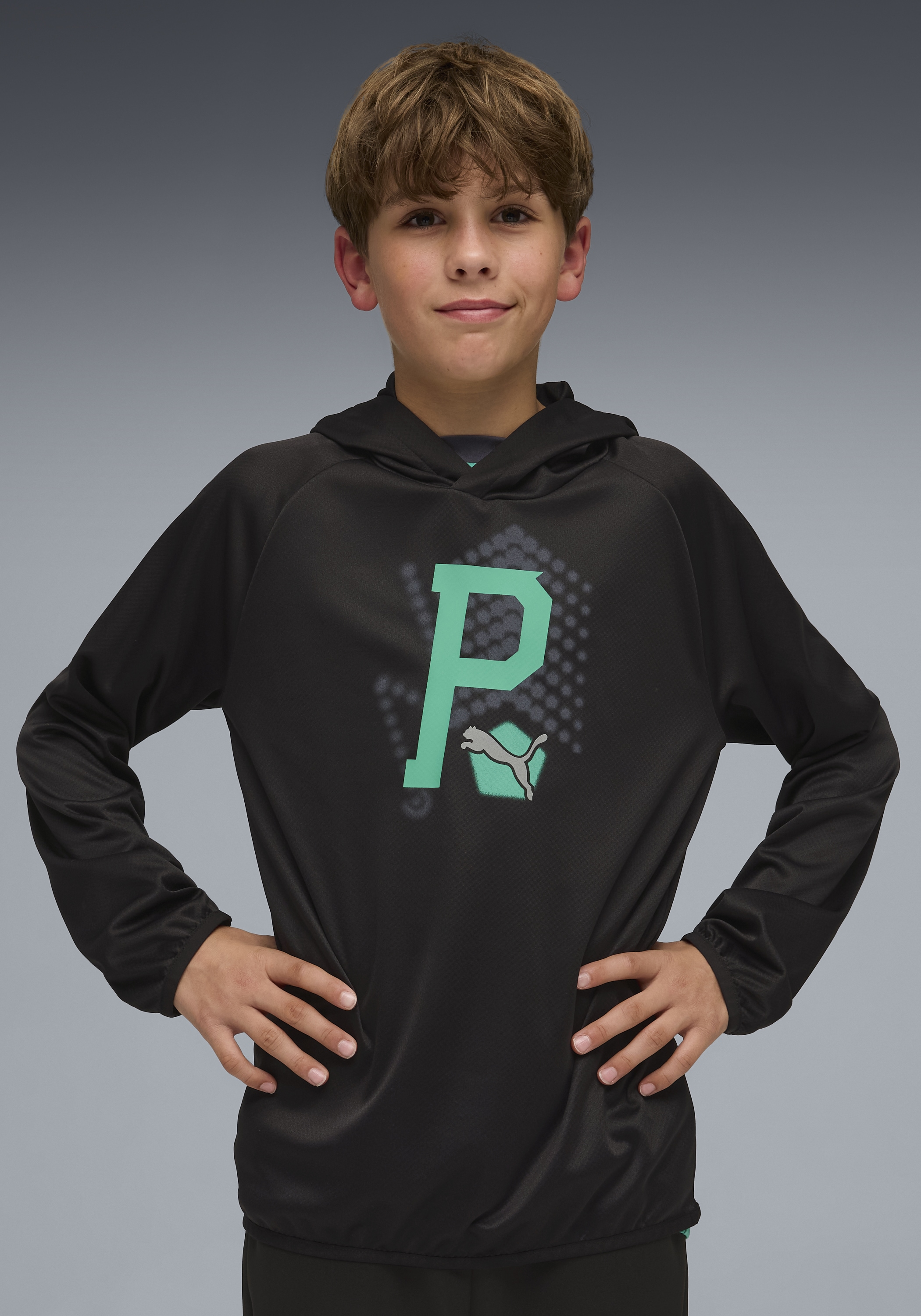 Image of PUMA Kapuzensweatshirt "ACTIVE SPORTS LIGHTWEIGHT POLY HOODIE B", Regular Fit, für Jugendliche, mit Kapuze, mit Print-Applikation