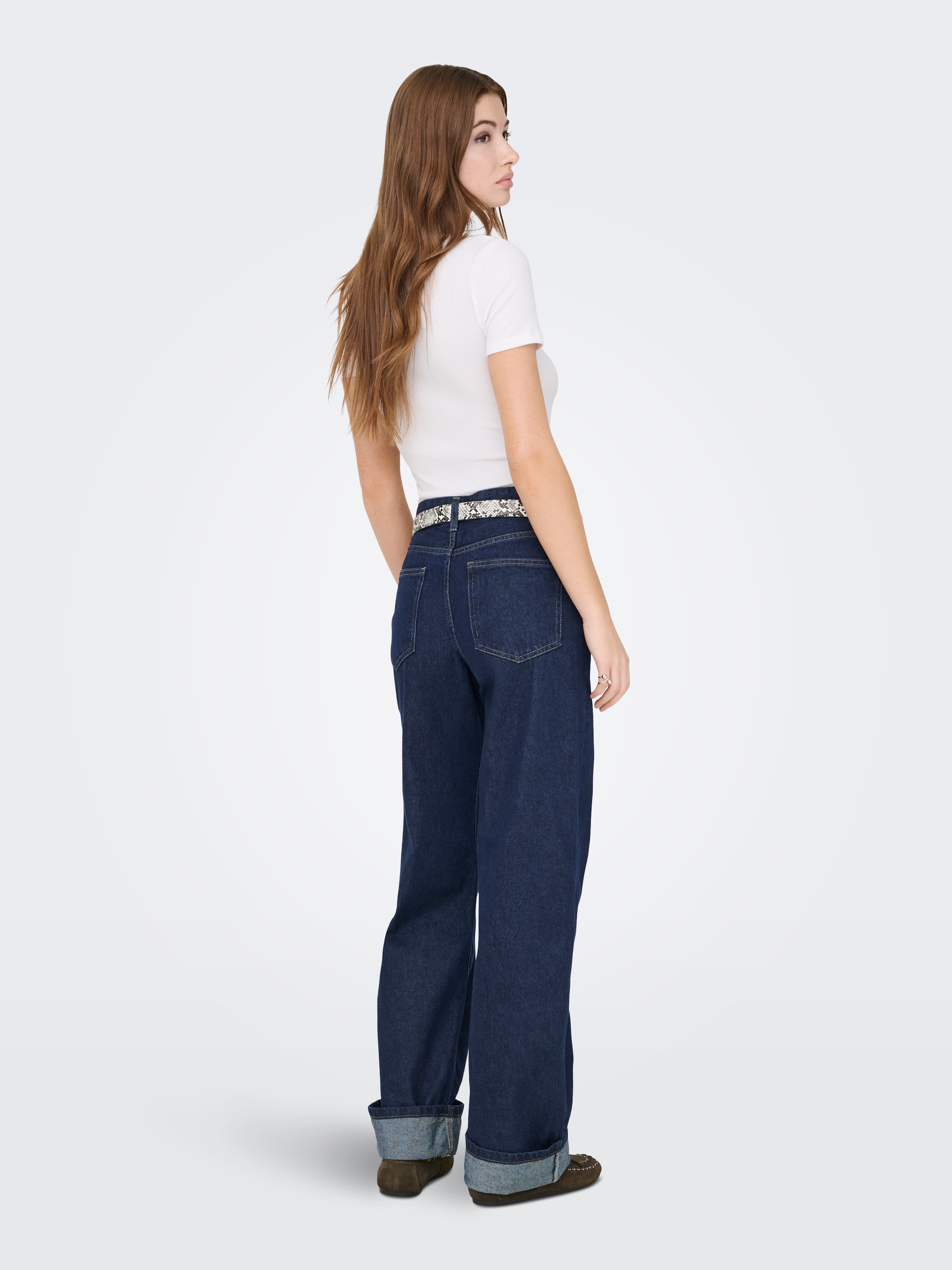 ONLY Jeans large »ONLELLA MW WIDE FOLDUP DNM TAI988« coton, taille régulière, coupe large