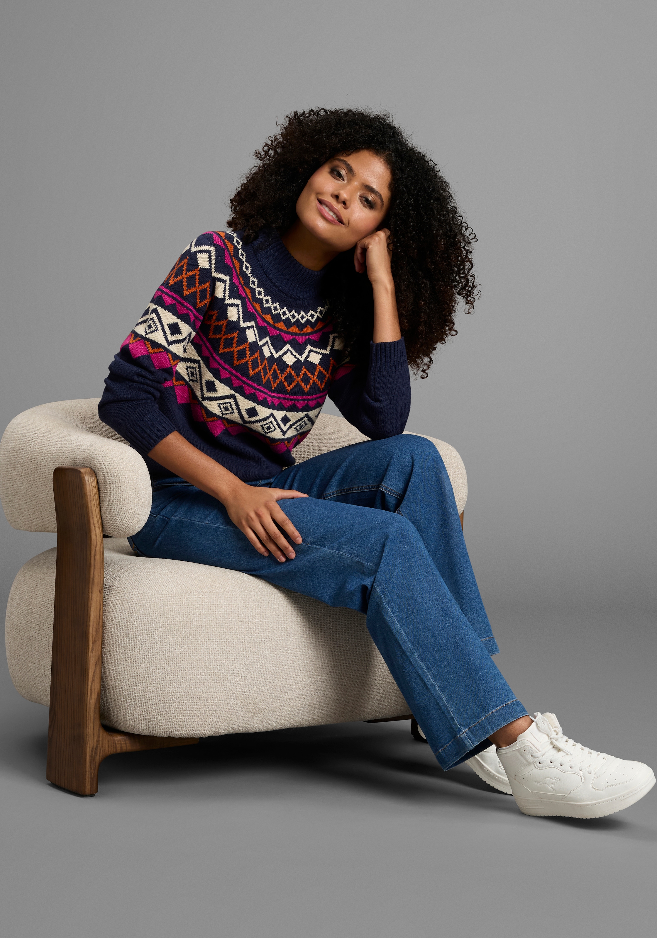 KangaROOS Norwegerpullover mit schönem Muster und hohem Rippkragen