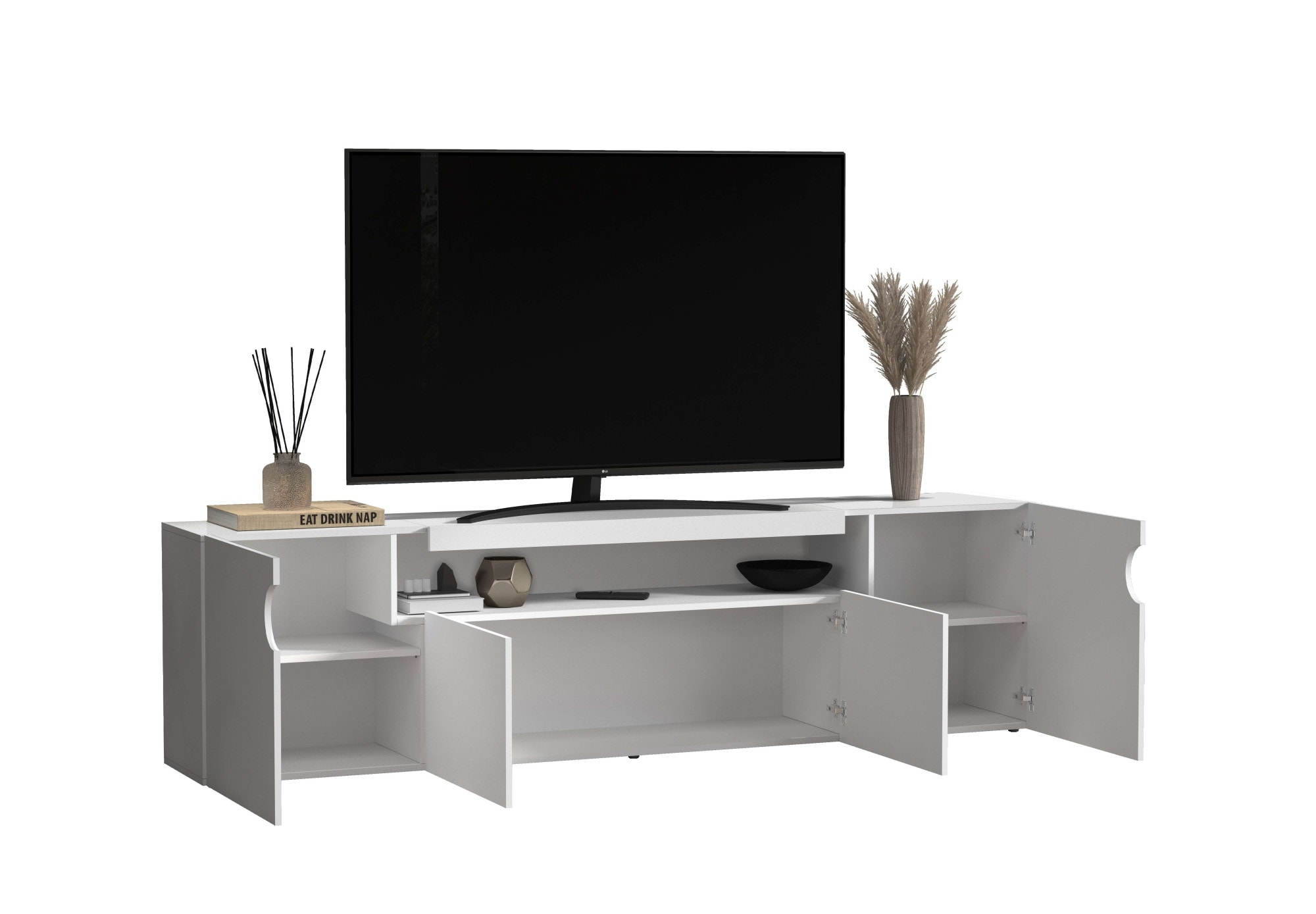 GOODproduct Table basse »REAL,Lowboard,TV-Kommode,TV-Möbel,TV-Bank« 1 cuis tlg. Avec 4 portes, dont 2 arrondies formant une niche ovale ouverte