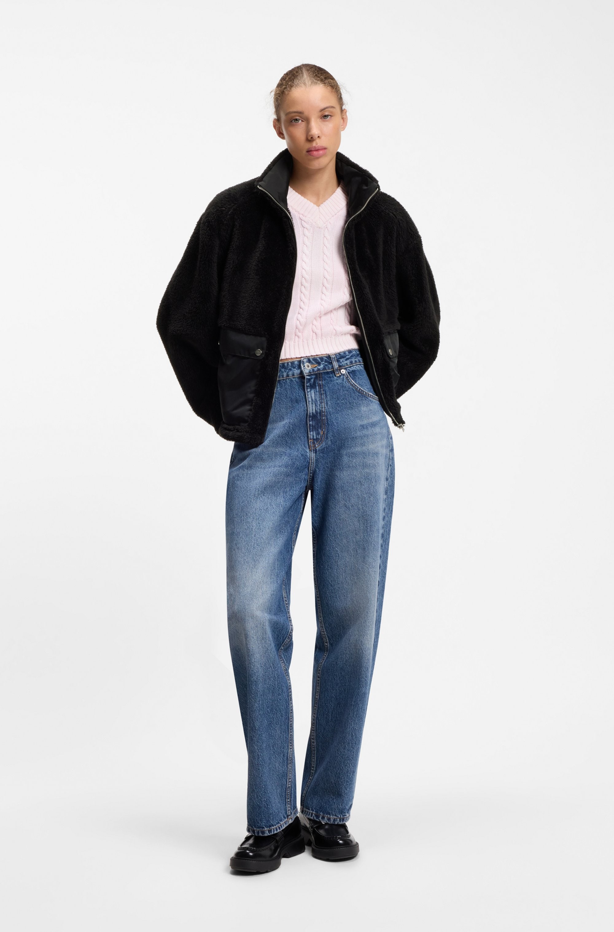 HUGO Fellimitatjacke »Fayla« mit aufgesetzten Taschen, Relaxed Fit
